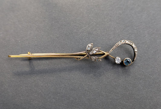 14kt and Silver Jugendstil Brooch Sapphire and Diamond