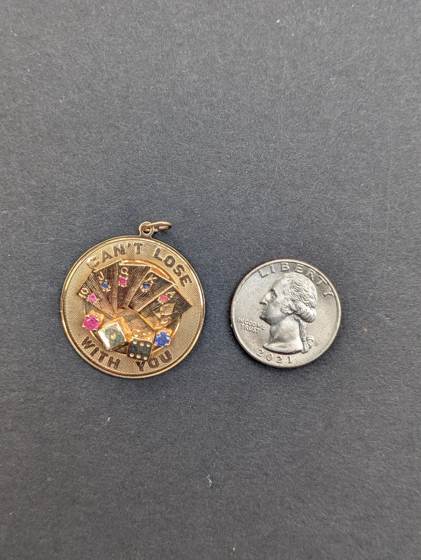 14k "Can't Lose with You" Disk Charm with Sapphire and Ruby