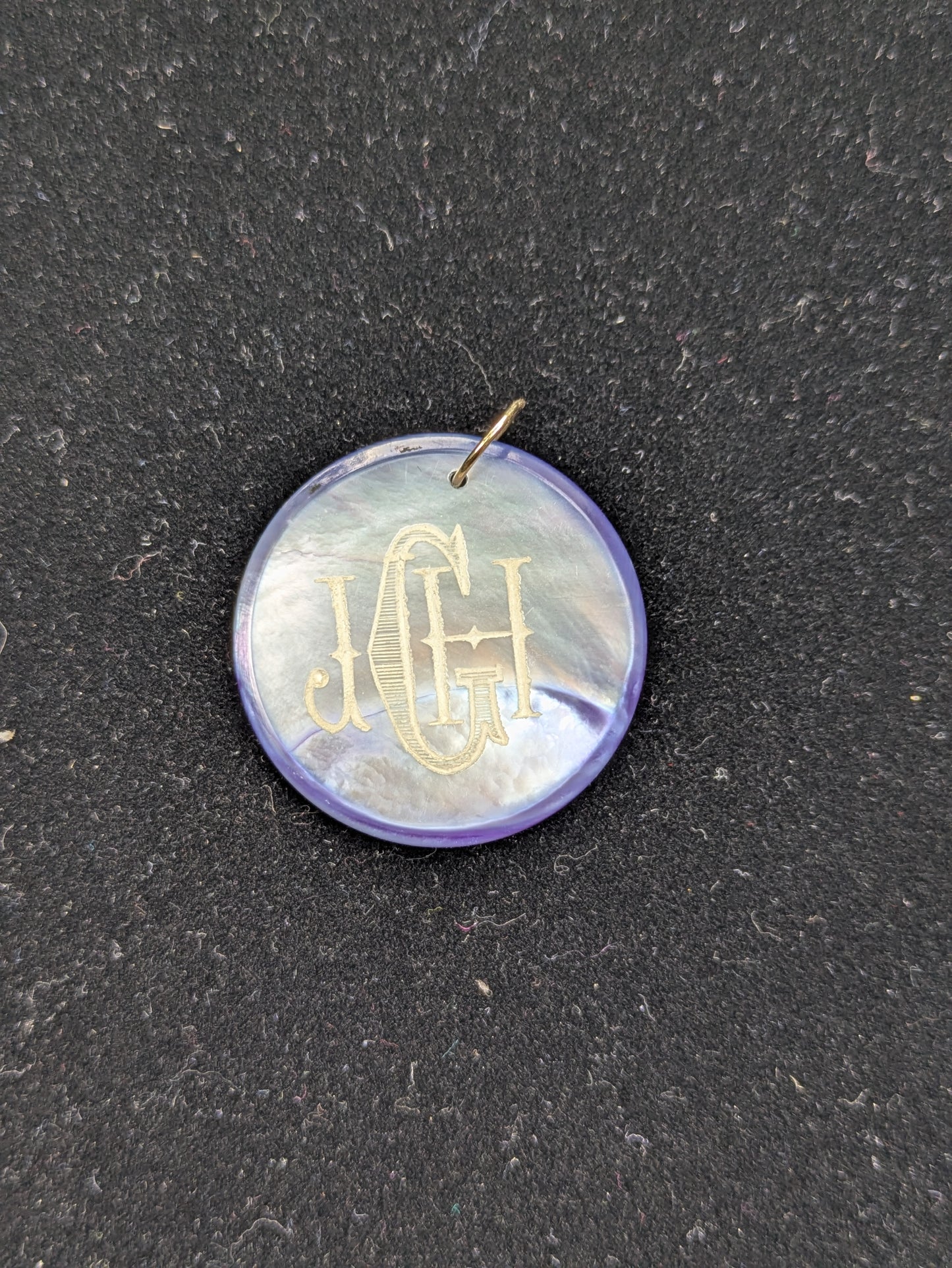 Round Navy Mother of Pearl Poker Chip with White Engraving "10"