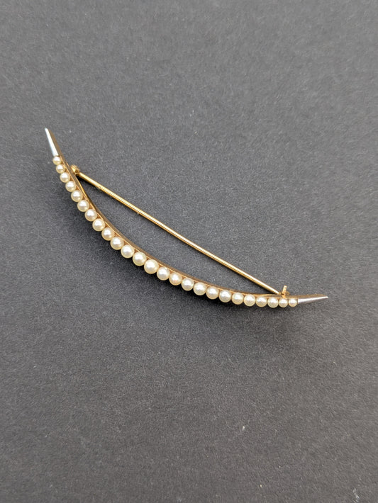 14k Large Pearl Crescent Brooch