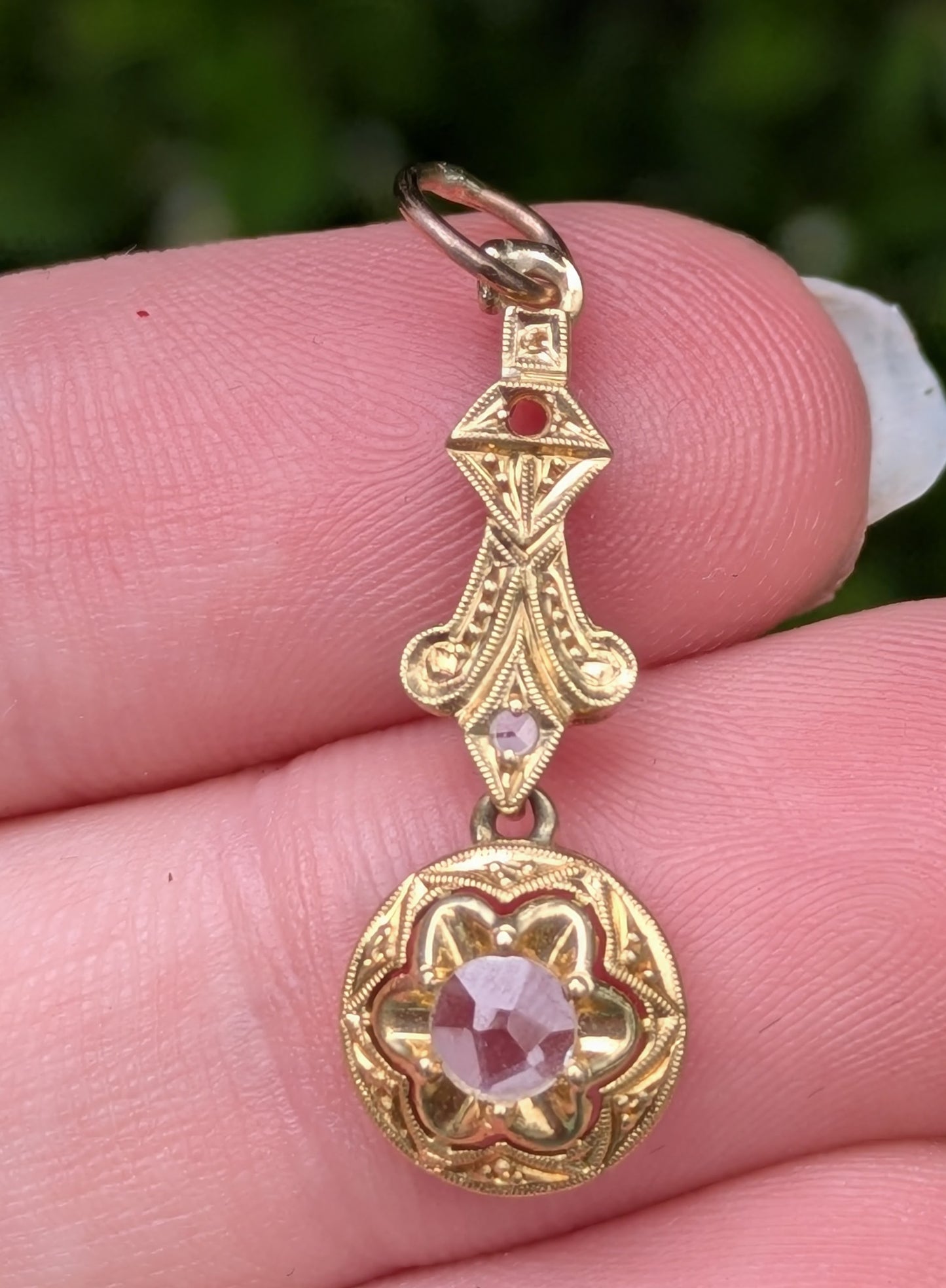 14k Dutch Rose Cut Diamond Drop Pendant