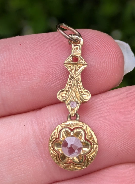 14k Dutch Rose Cut Diamond Drop Pendant