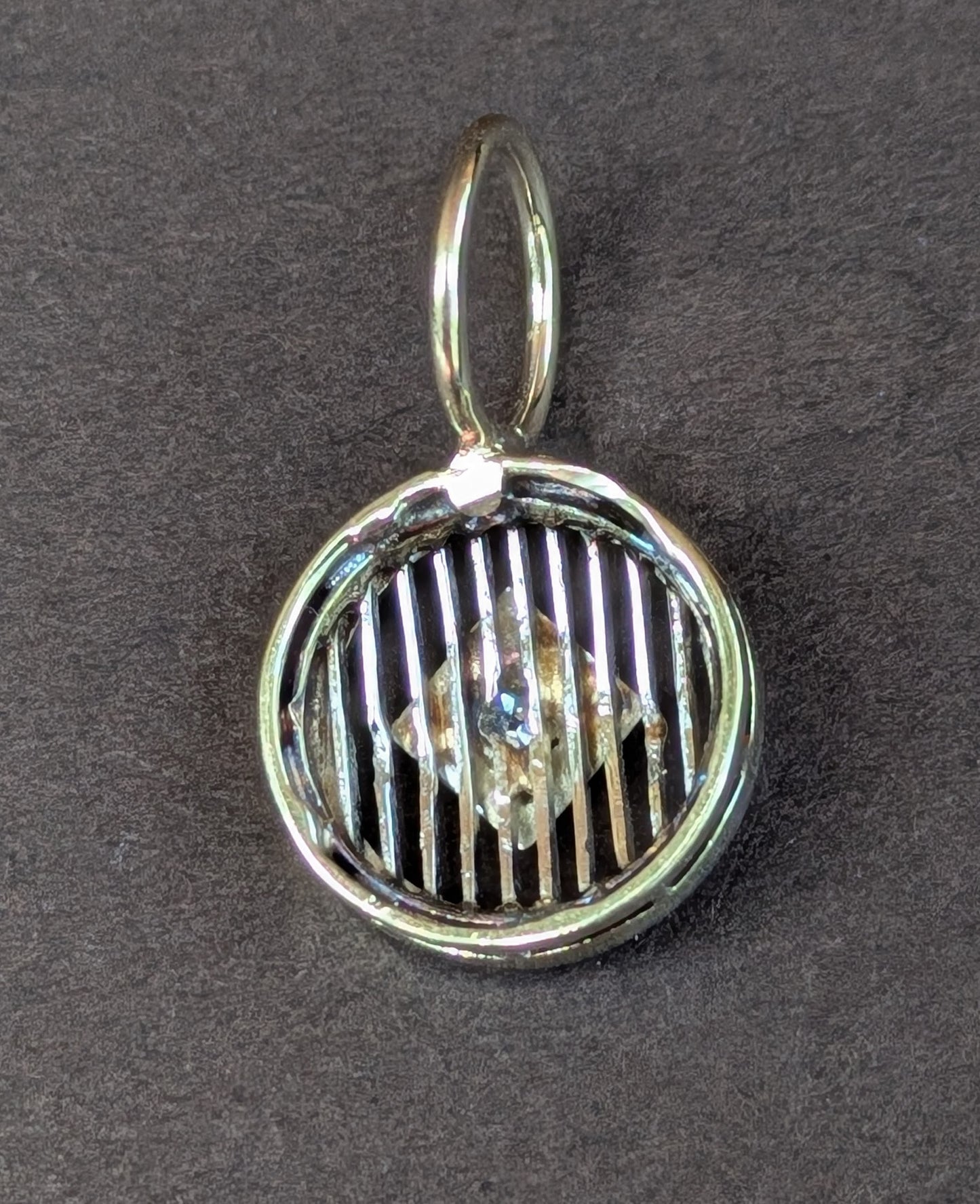 14kt White Gold Filigree Charm with Mine Cut Diamond