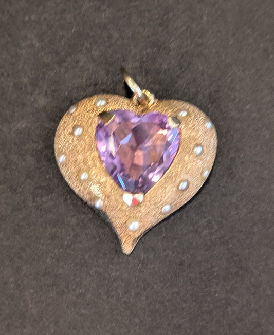 14k Amethyst and Seed Pearl Pendant