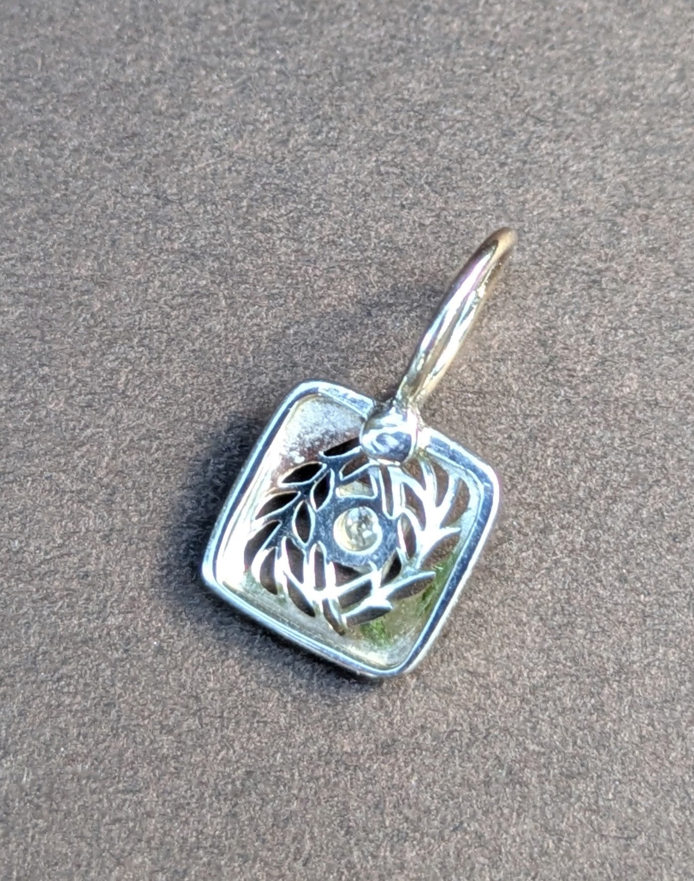 14kt White Gold Filigree Charm with Diamond & Sapphire