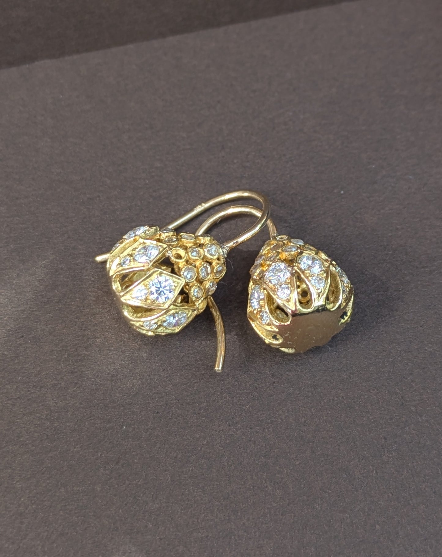 18kt "Pineapples" with Diamonds on 14kt Wires, Converted to Earrings