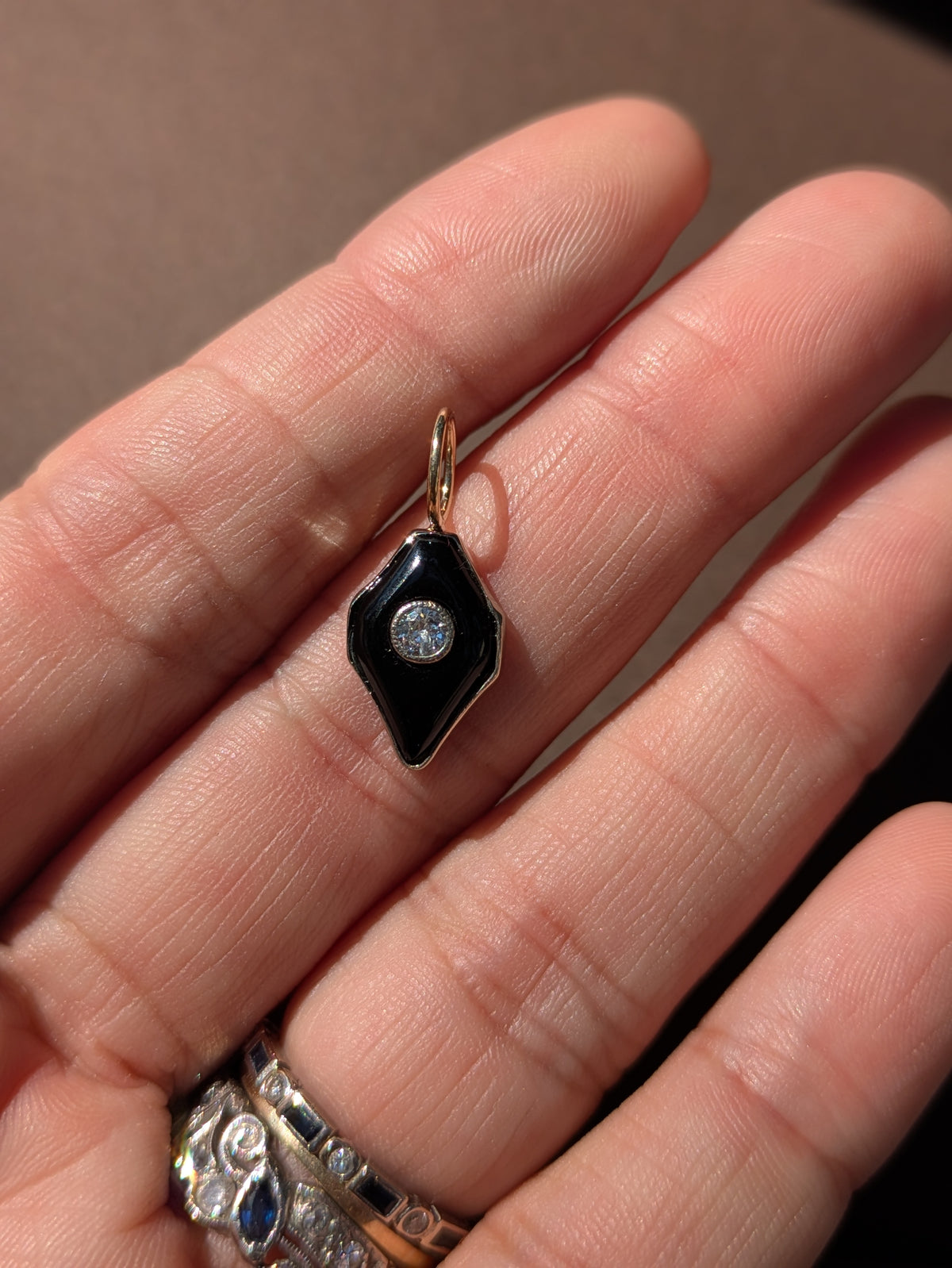 DIAMOND & ONYX 14K CHARM