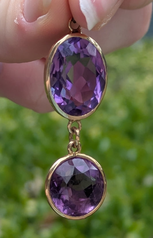 14kt Bezel Set Amethyst Double Drop Pendant