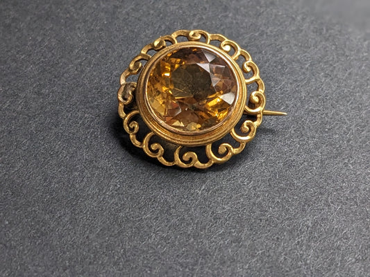 Citrine and Gold Brooch