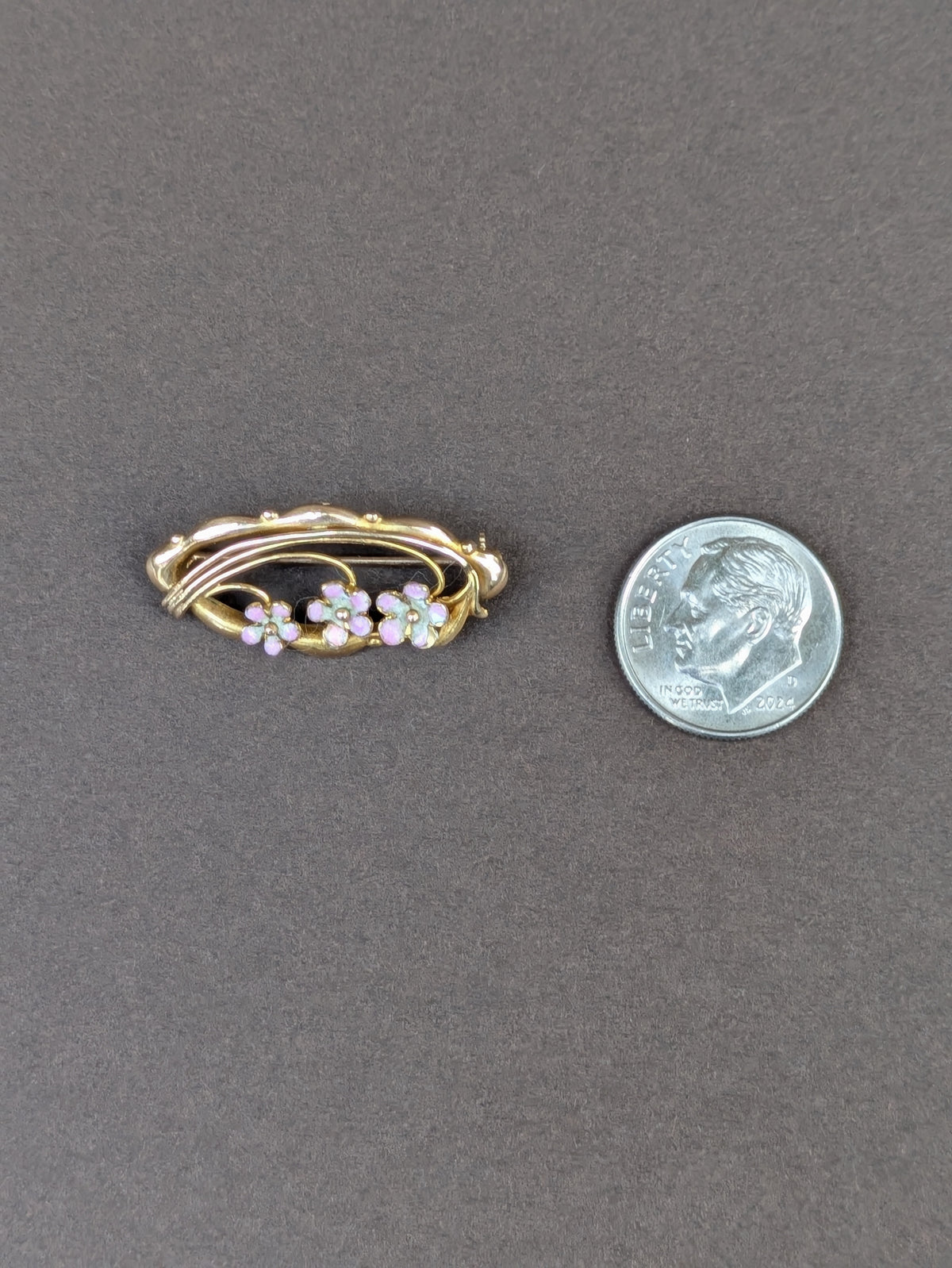 Small Pink 14kt Enamel Flower Brooch