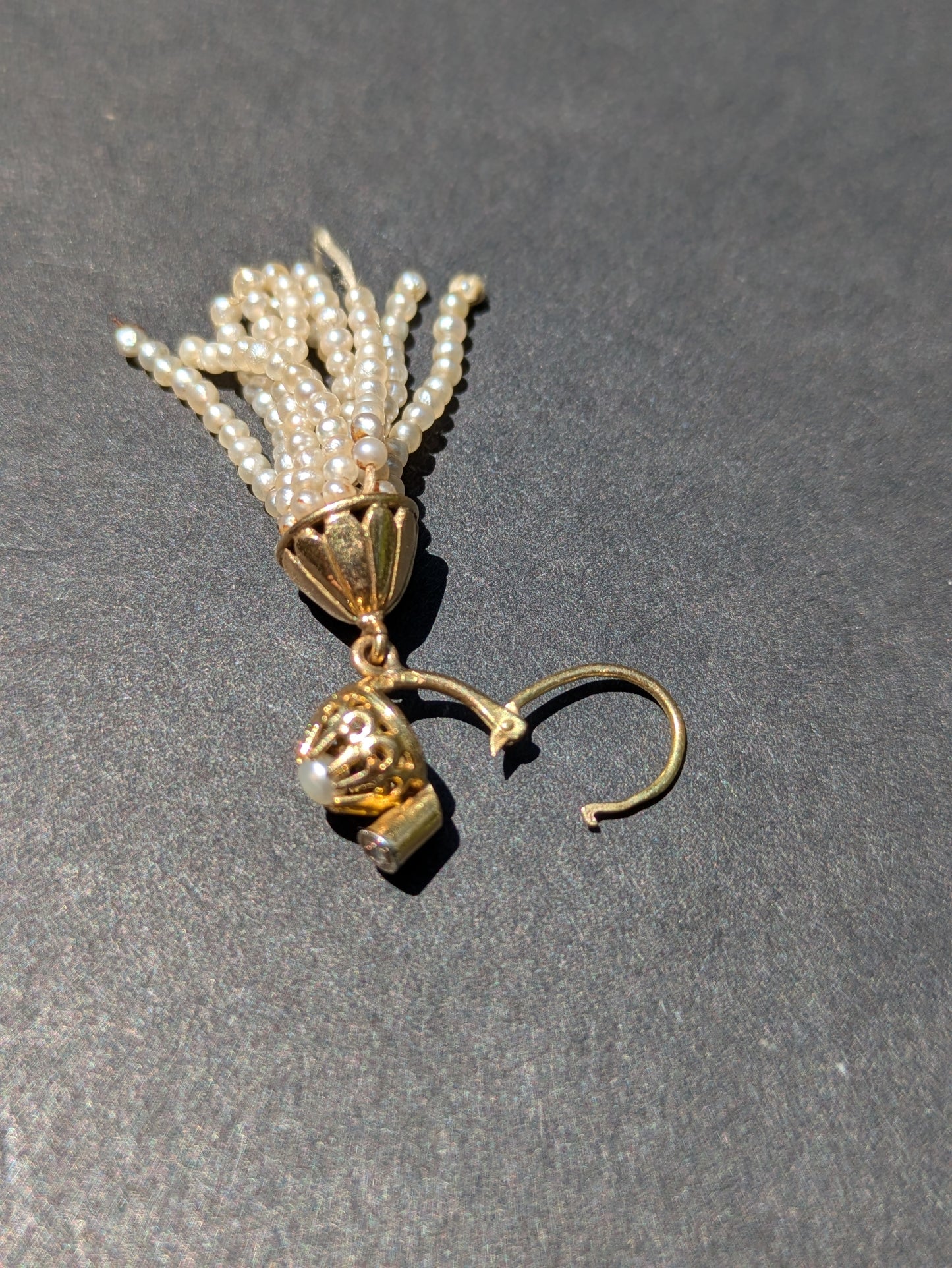 18k Pearl Dourmouse Earrings Tassel with Diamond