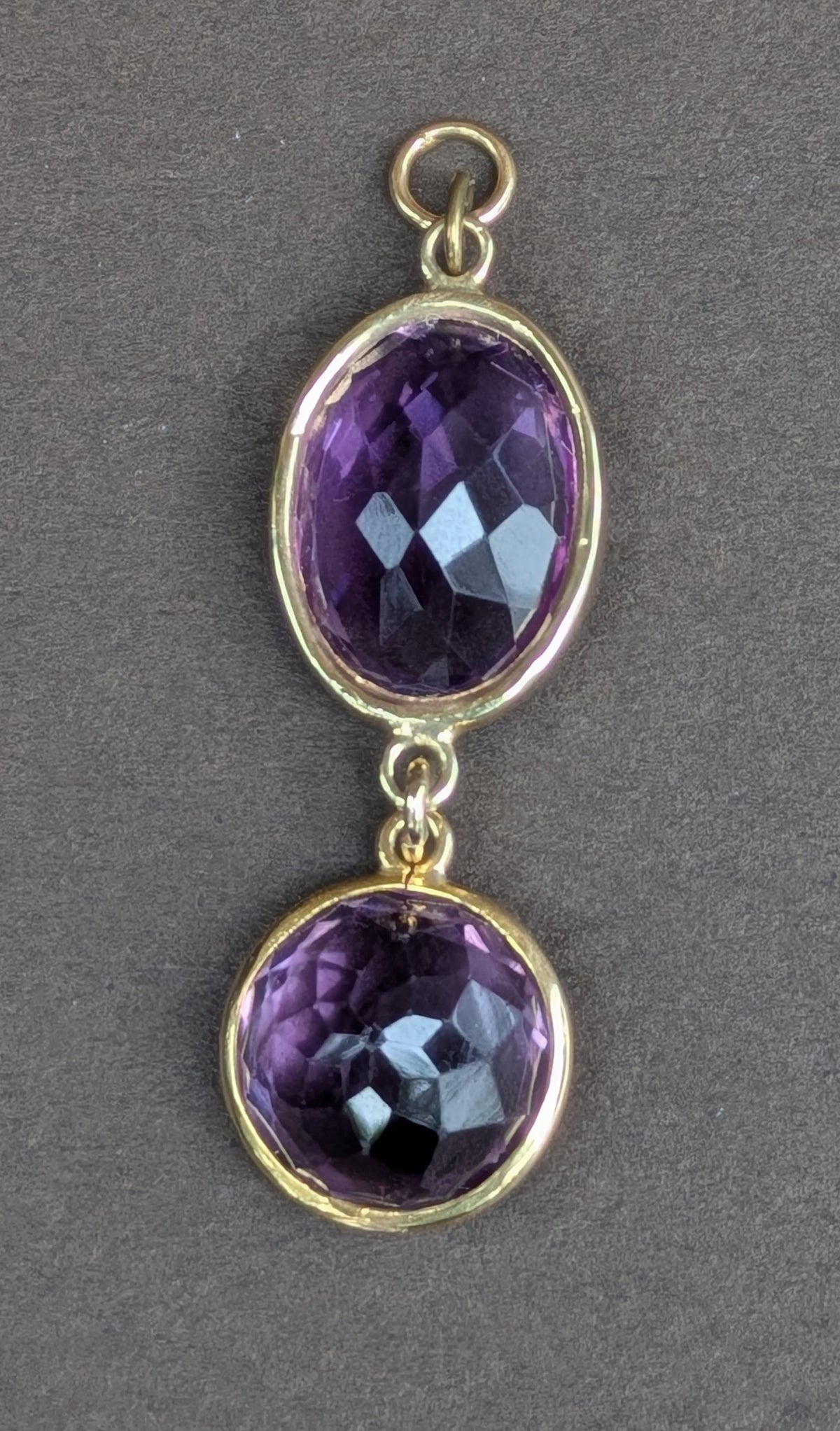 14kt Bezel Set Amethyst Double Drop Pendant