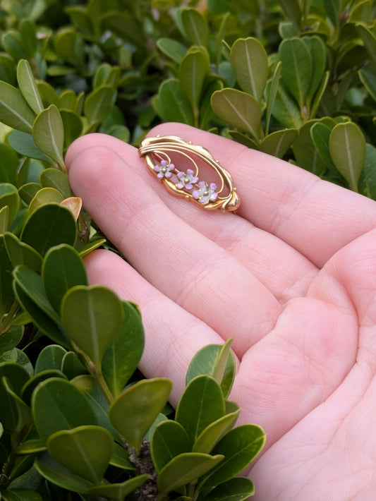 Small Pink 14kt Enamel Flower Brooch
