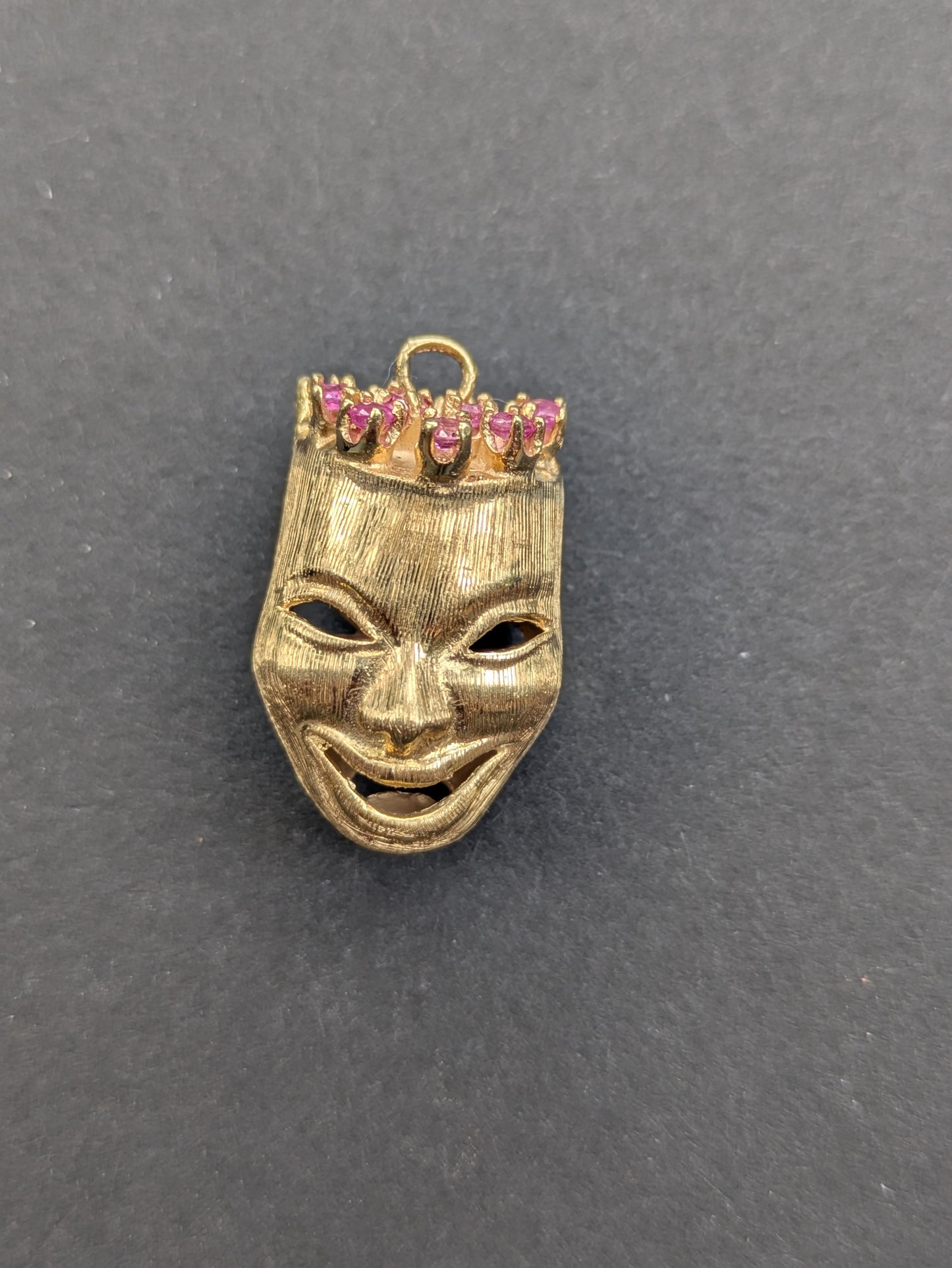 Heavy 14k Drama Masks Pendant with Sapphire and Ruby