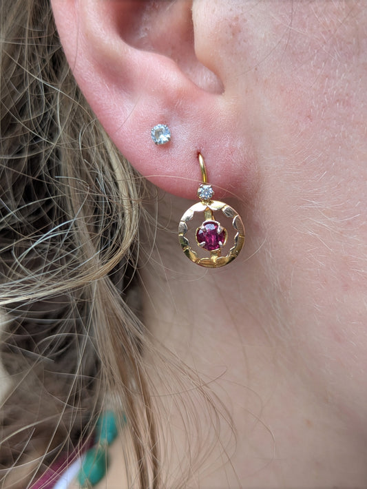 French 18k Dormouse Earrings with Ruby and Diamond