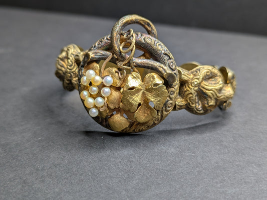 1880's Repousse Branches and Pearl Grape Bracelet