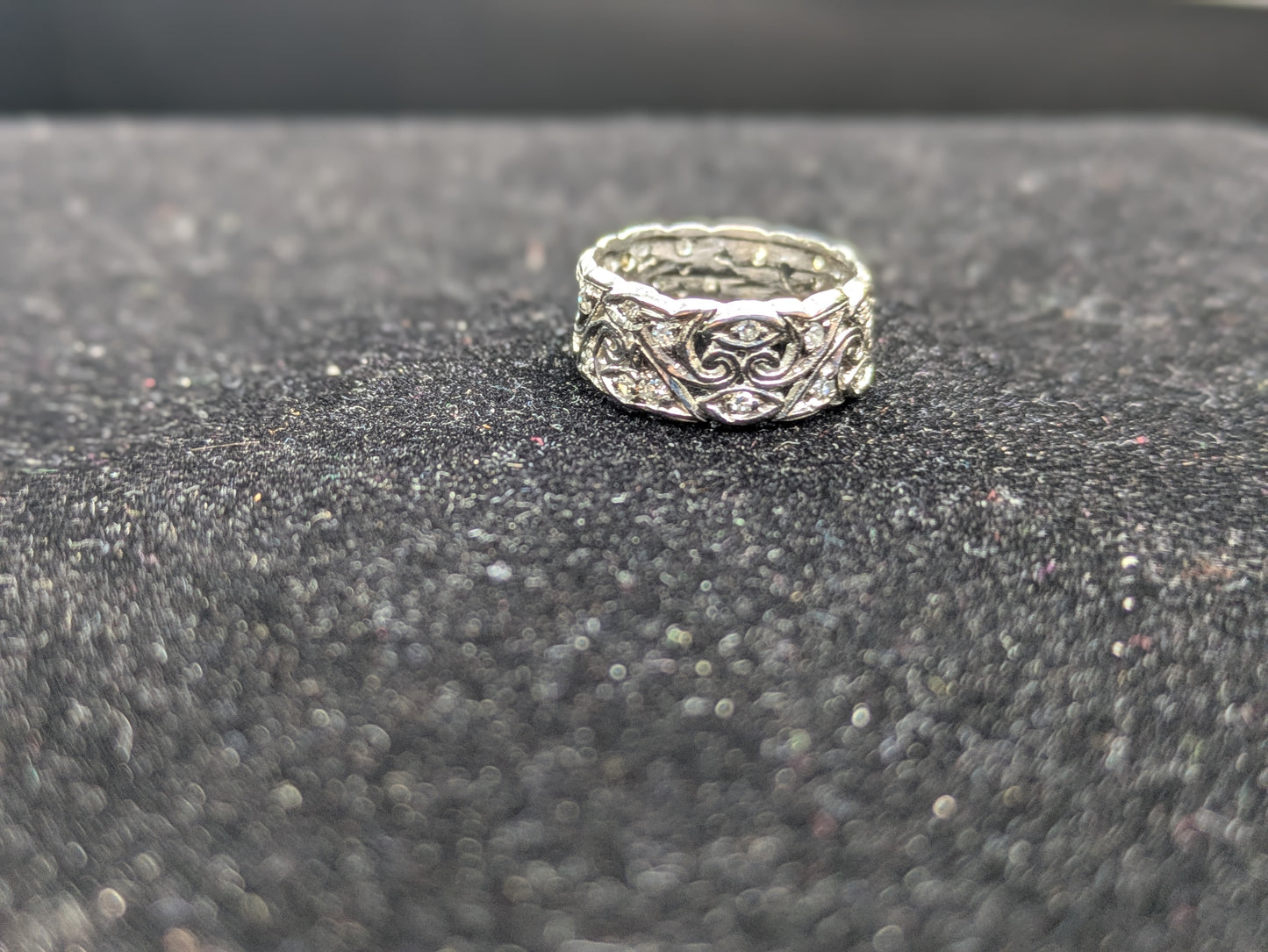 Wide Platinum and Diamond Band with Swirl Open Work