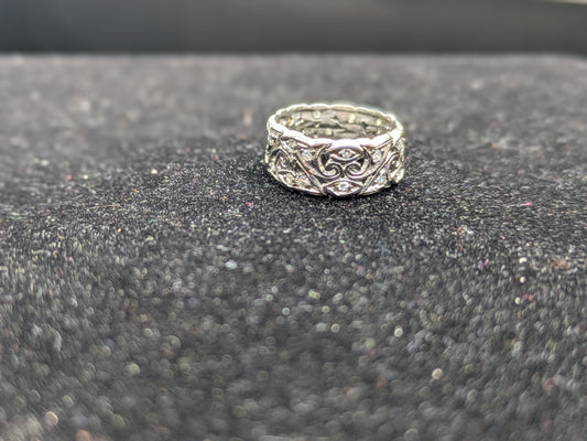 Wide Platinum and Diamond Band with Swirl Open Work