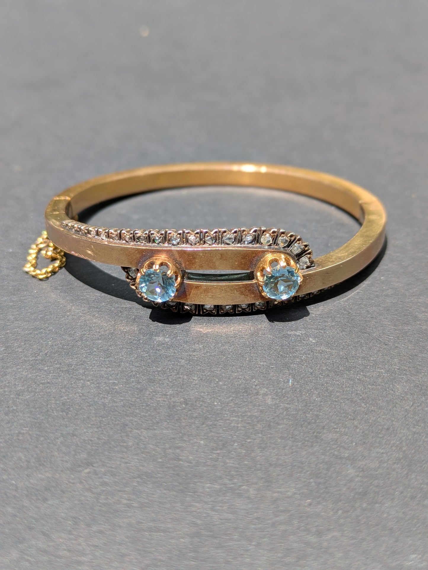 French 18k Aquamarine and Diamond Hallmark Bracelet