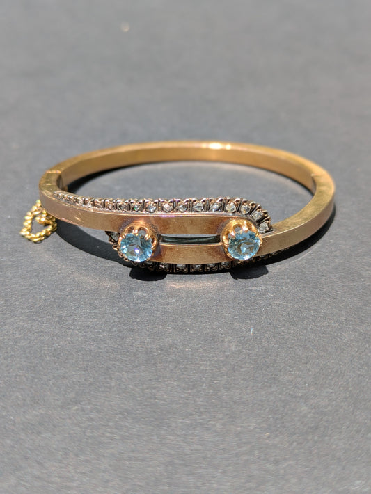 French 18k Aquamarine and Diamond Hallmark Bracelet