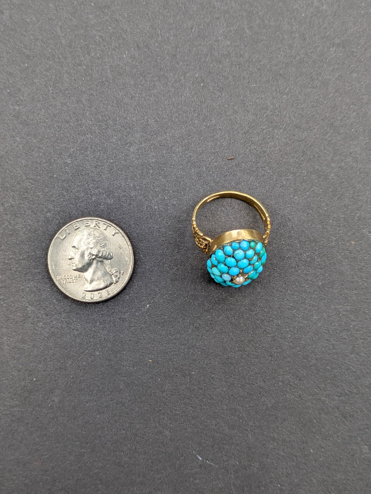Victorian 18k Turquoise and Pearl Ring