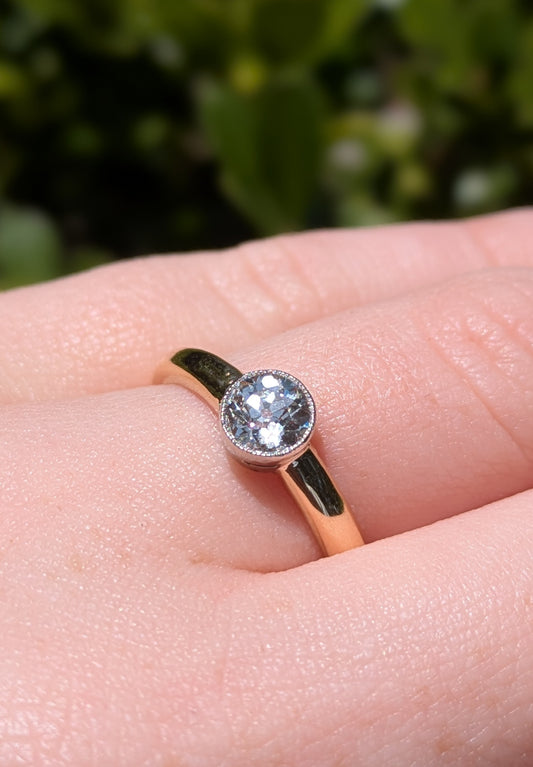Approx .77ct OEC Diamond Original Bezel with Mill Grain, Set in 18kt Wedding Band