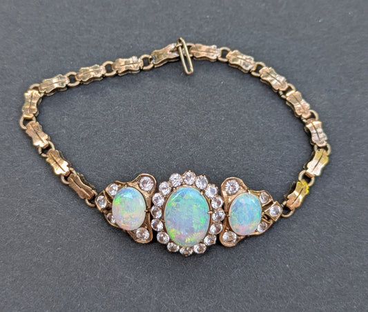 Edwardian 9k Rose Gold Opal and Diamond Bracelet