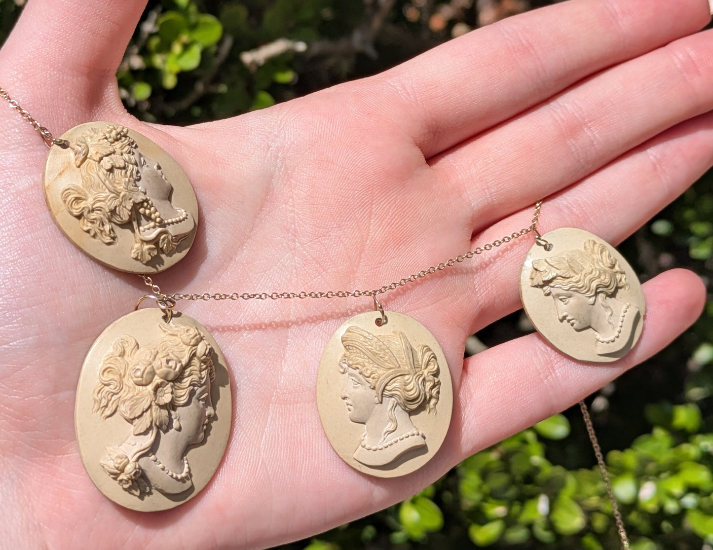 Rescued Lava Cameos- High Relief & Detail with 14kt Wires & Chain with Toggle Style Clasp