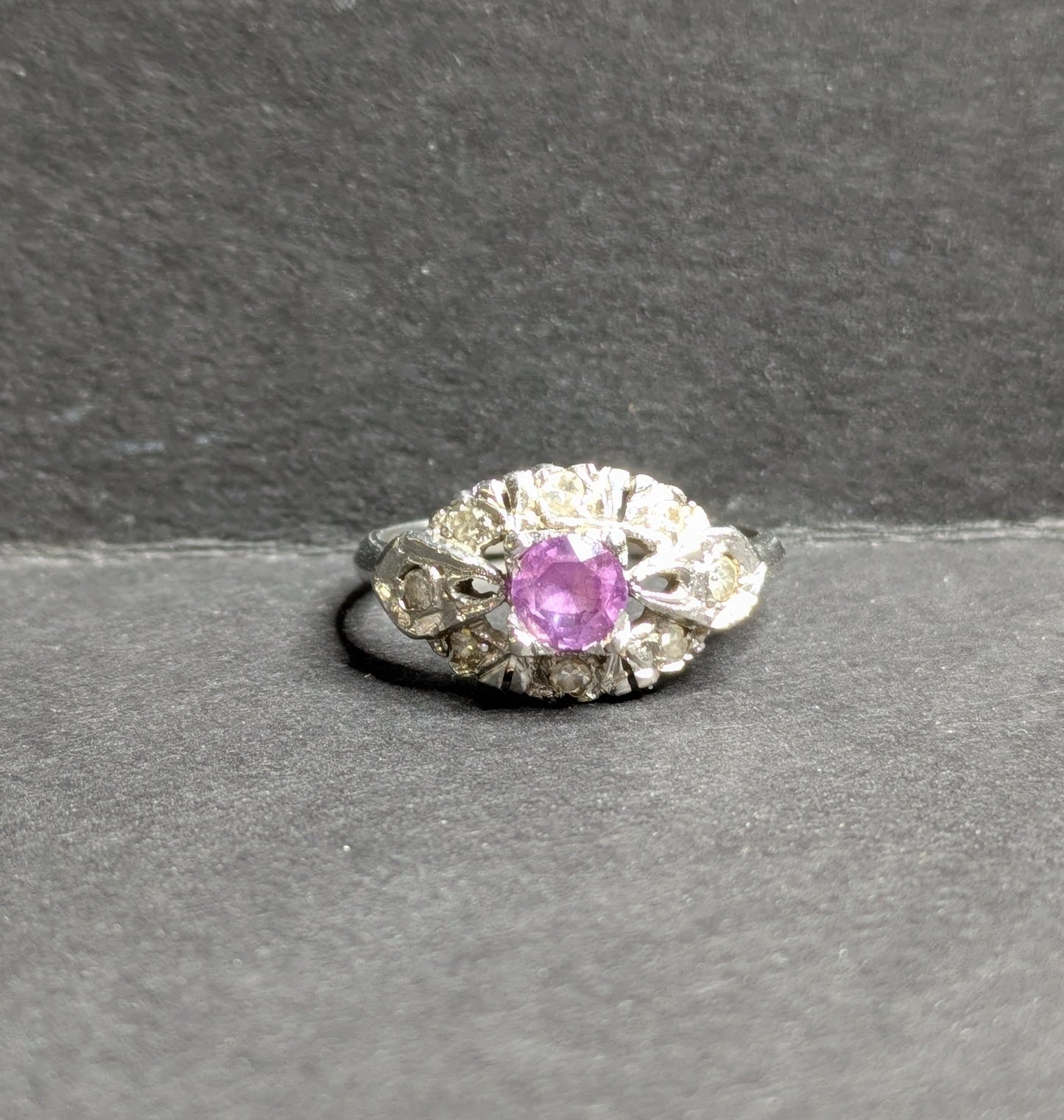 1930's Platinum, Diamond, and Pink Sapphire Ring