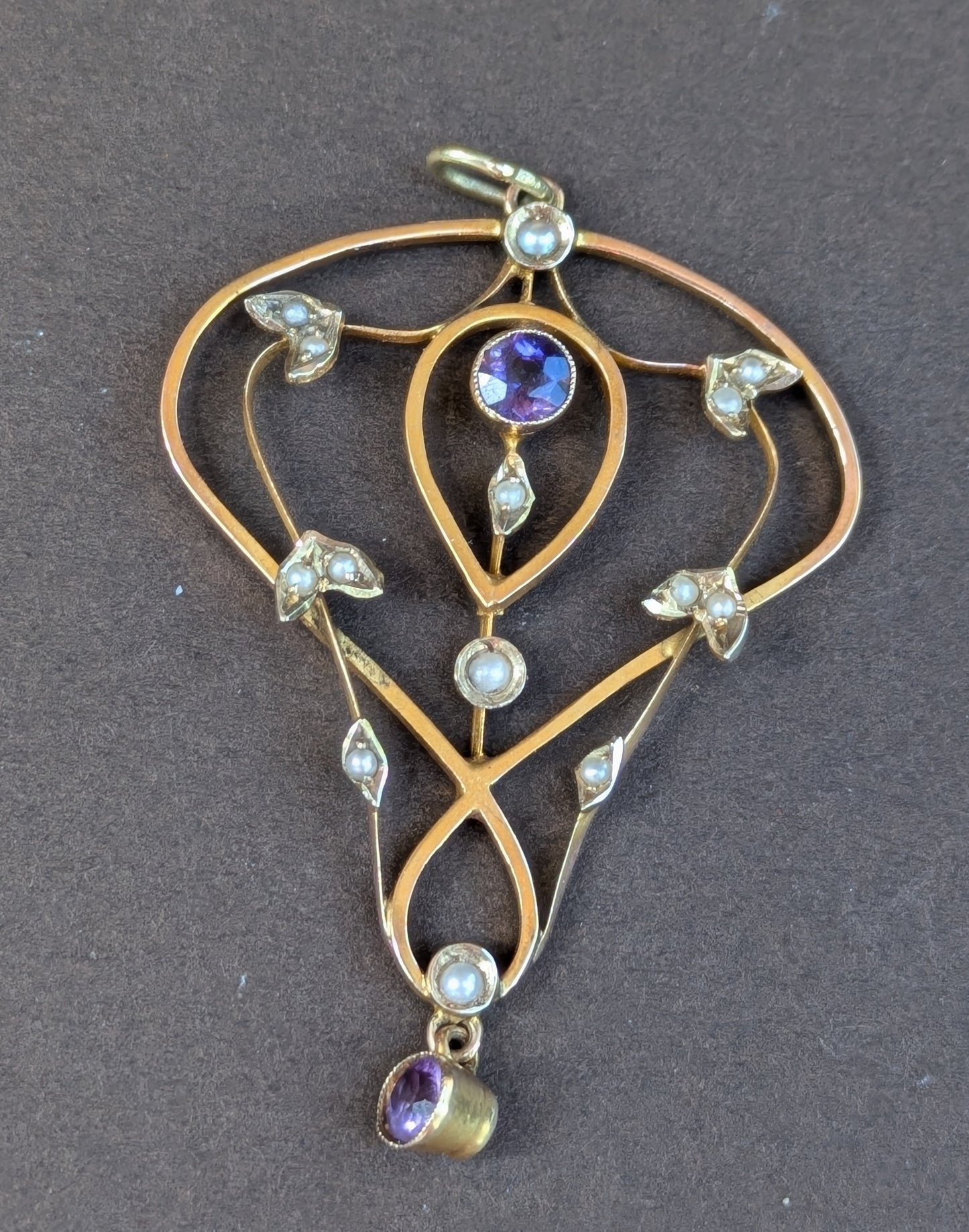 Large 9k Edwardian Pearl and Amethyst Pendant