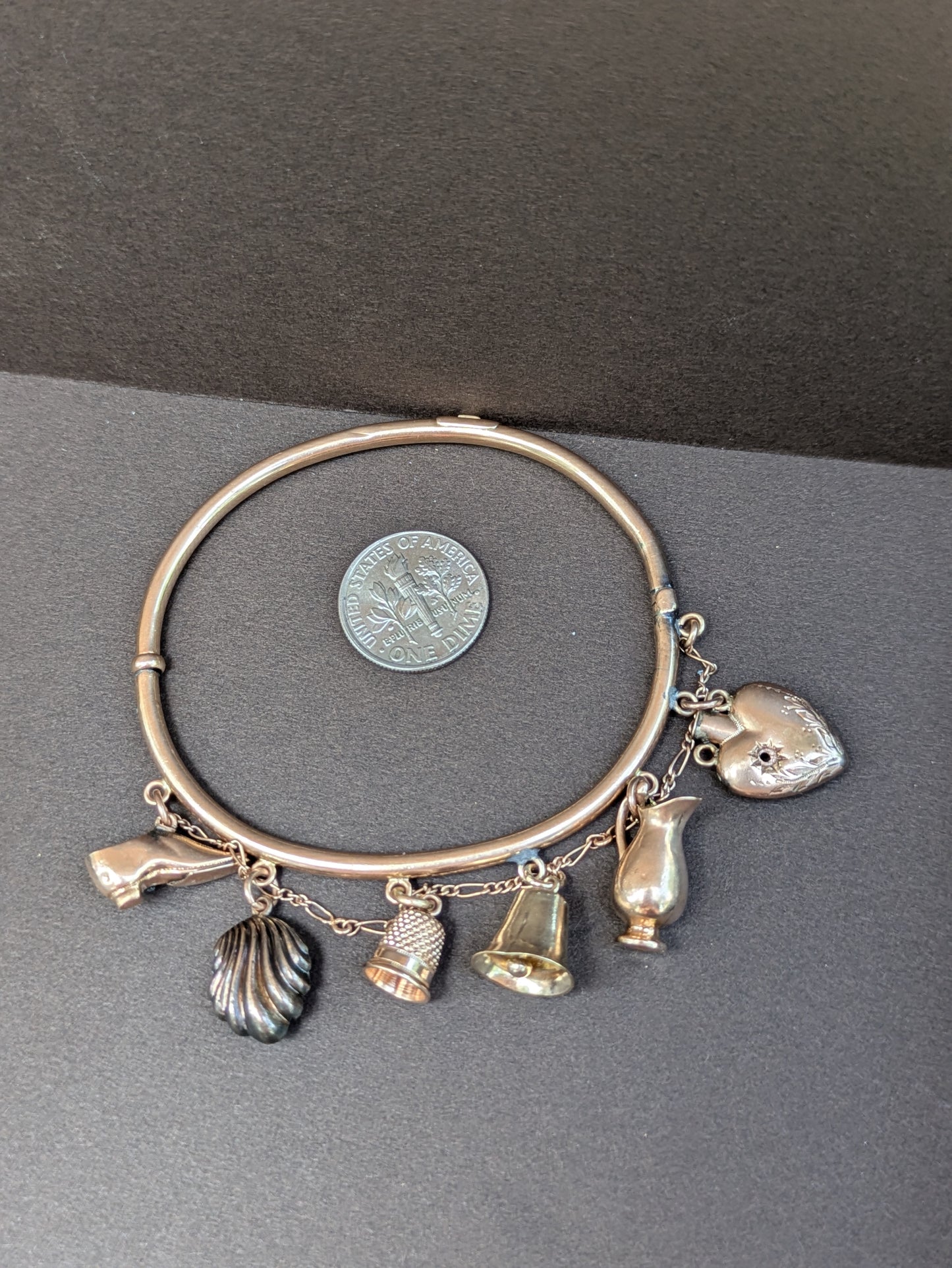 9kt English Rose Gold Charm Bangle Bracelet