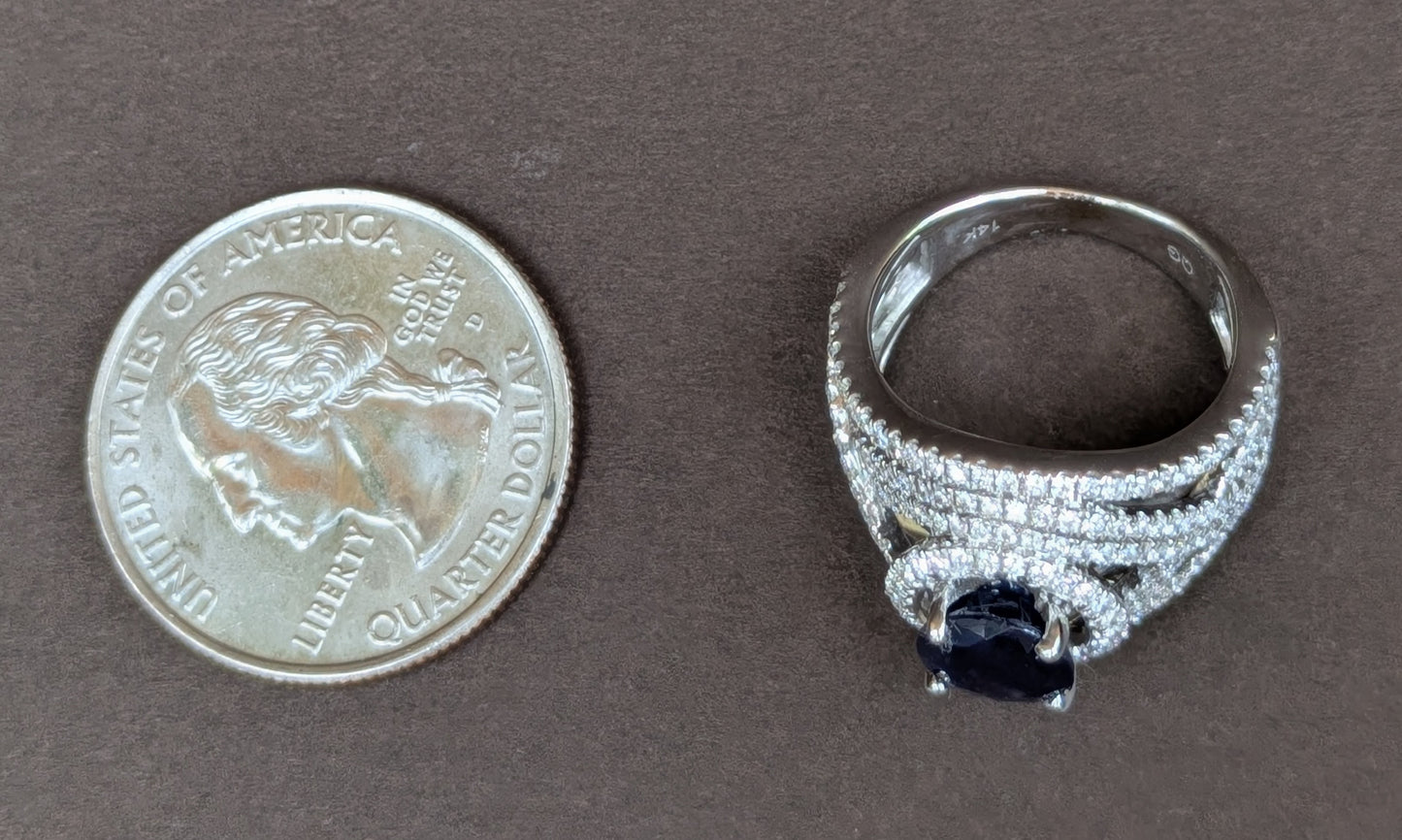 14kt White Gold Pave Diamond and 2ct Sapphire Ring