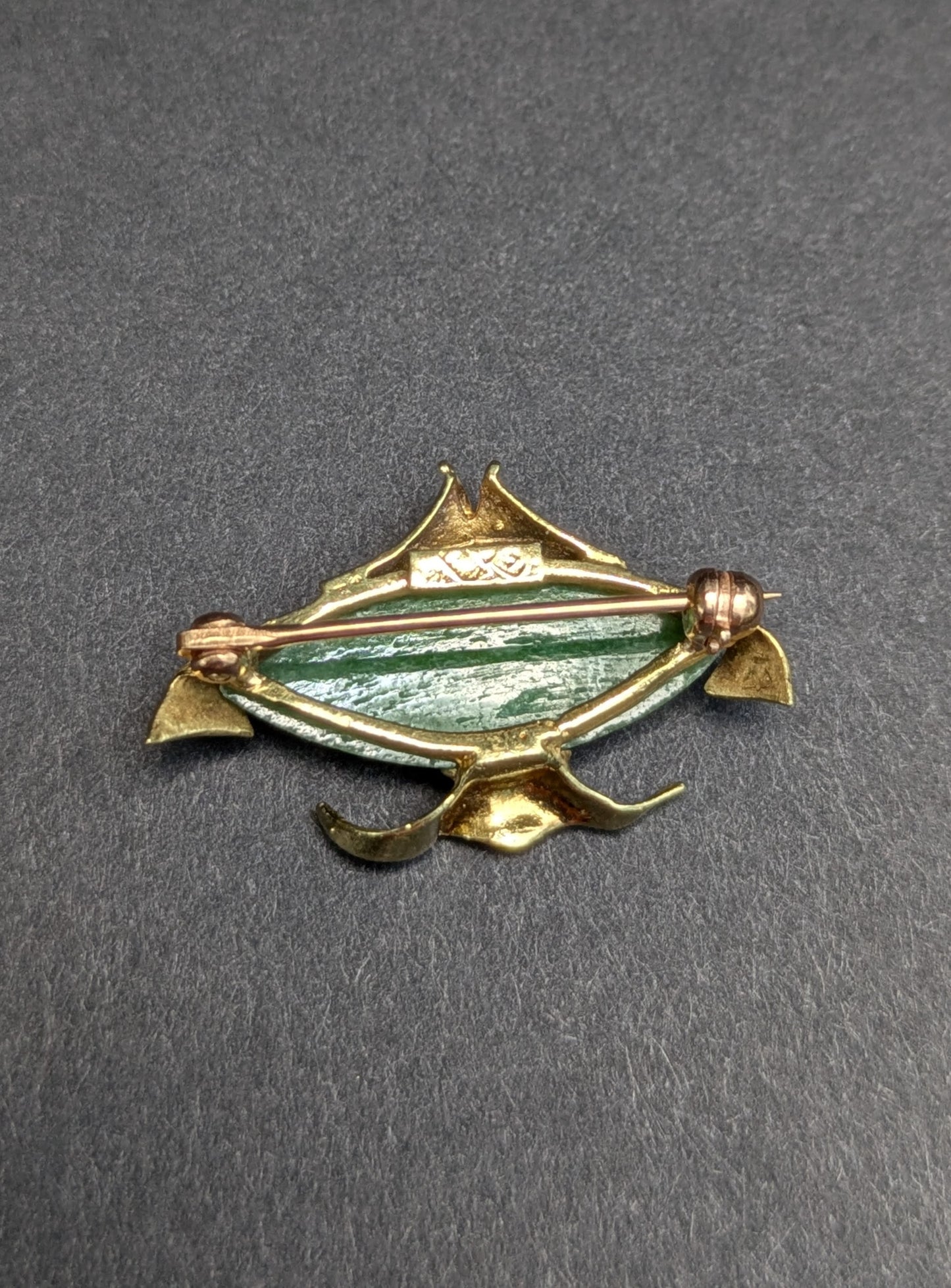 Charming Jade and Ruby 14kt Fish Brooch