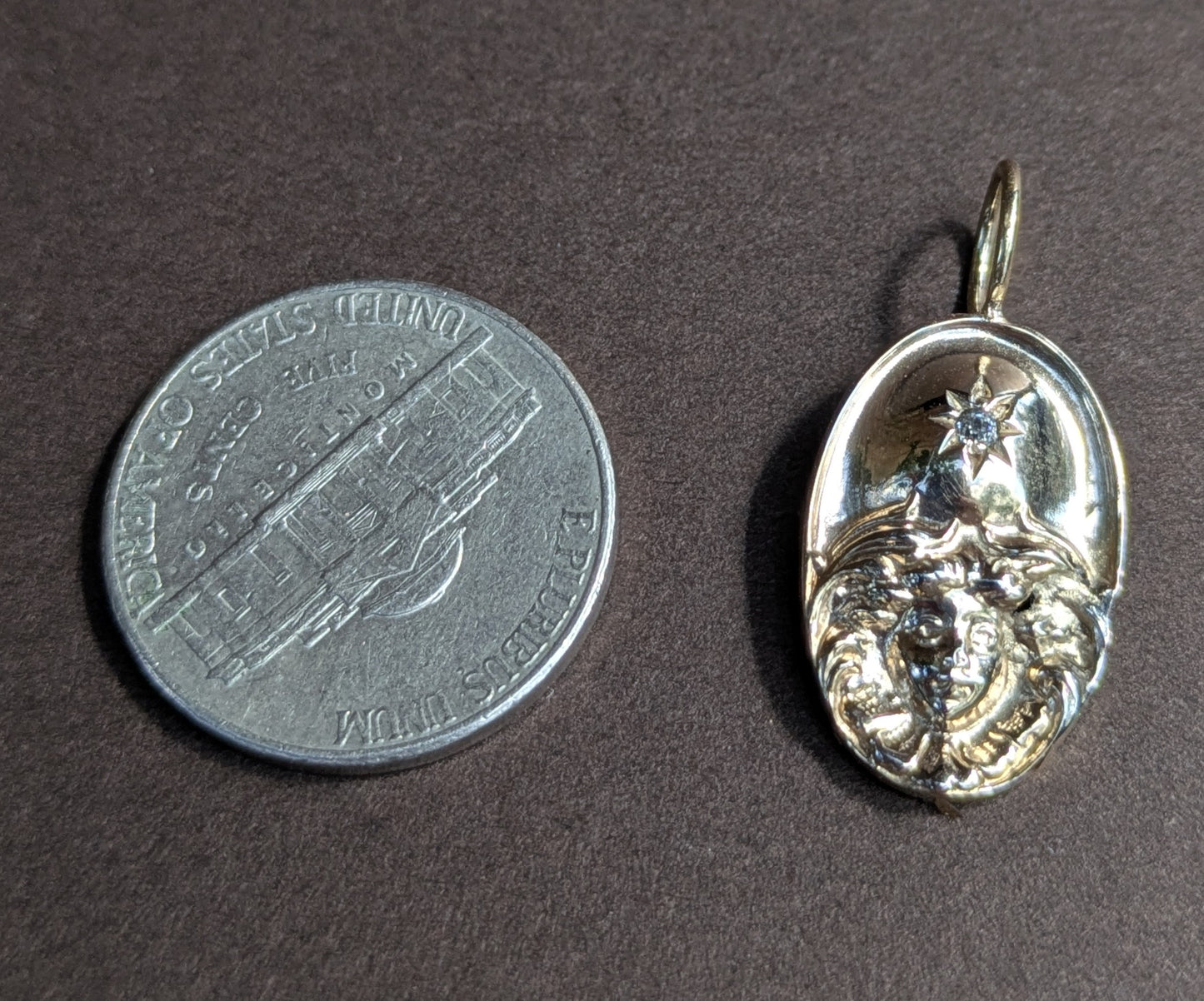 14kt Art Nouveau Pin Conversion with Diamond Charm