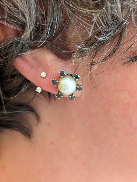 White Pearl and Sapphire Earrings