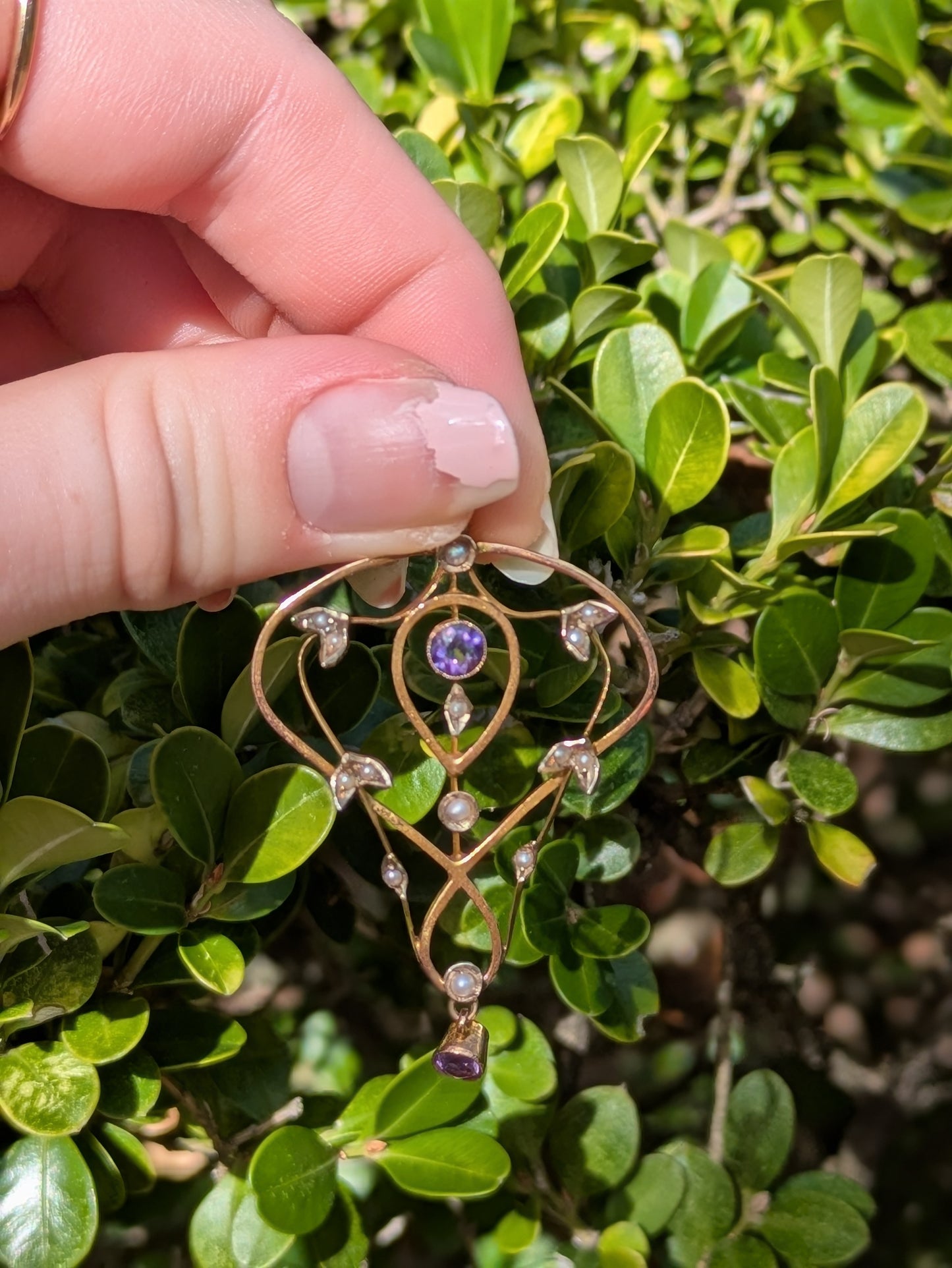 Large 9k Edwardian Pearl and Amethyst Pendant
