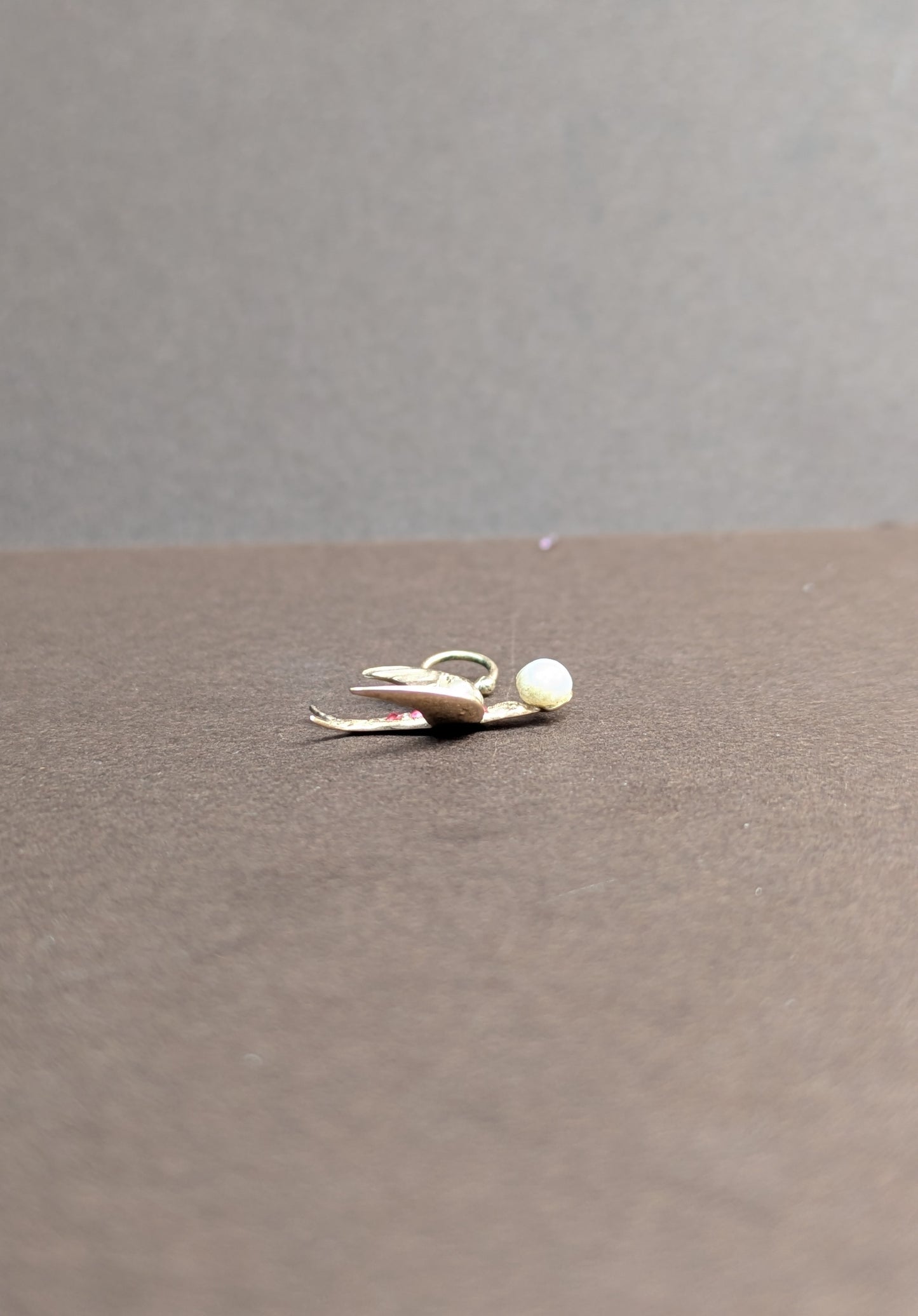 14kt Swallow Charm With Ruby And Pearl
