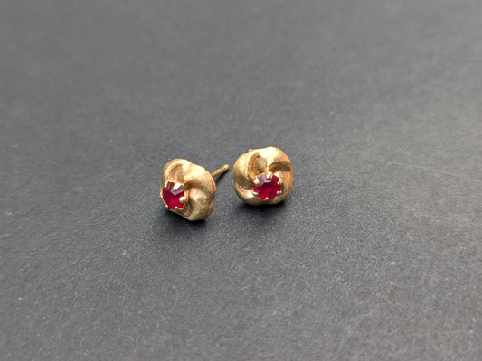 1950's 14kt Ruby Flower Stud Earrings