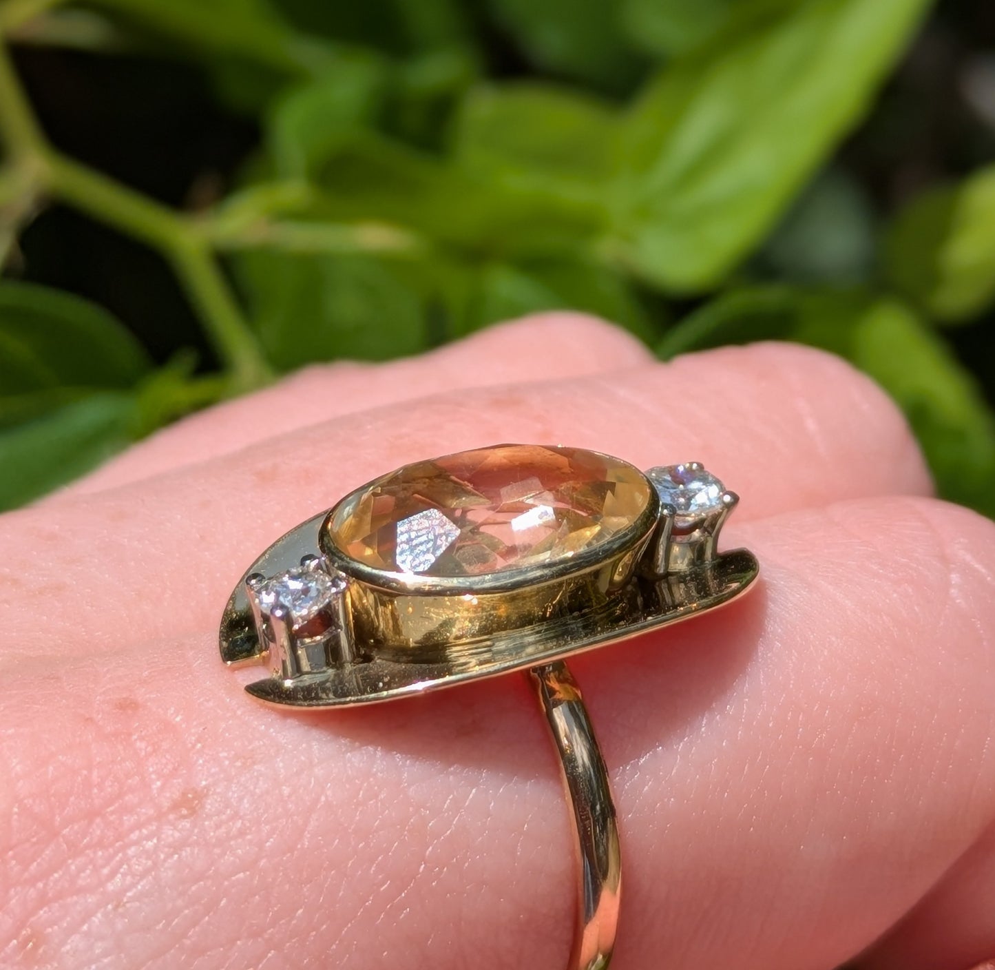 14kt Citrine and Diamond Ring Made from 1960's Brooch & Band