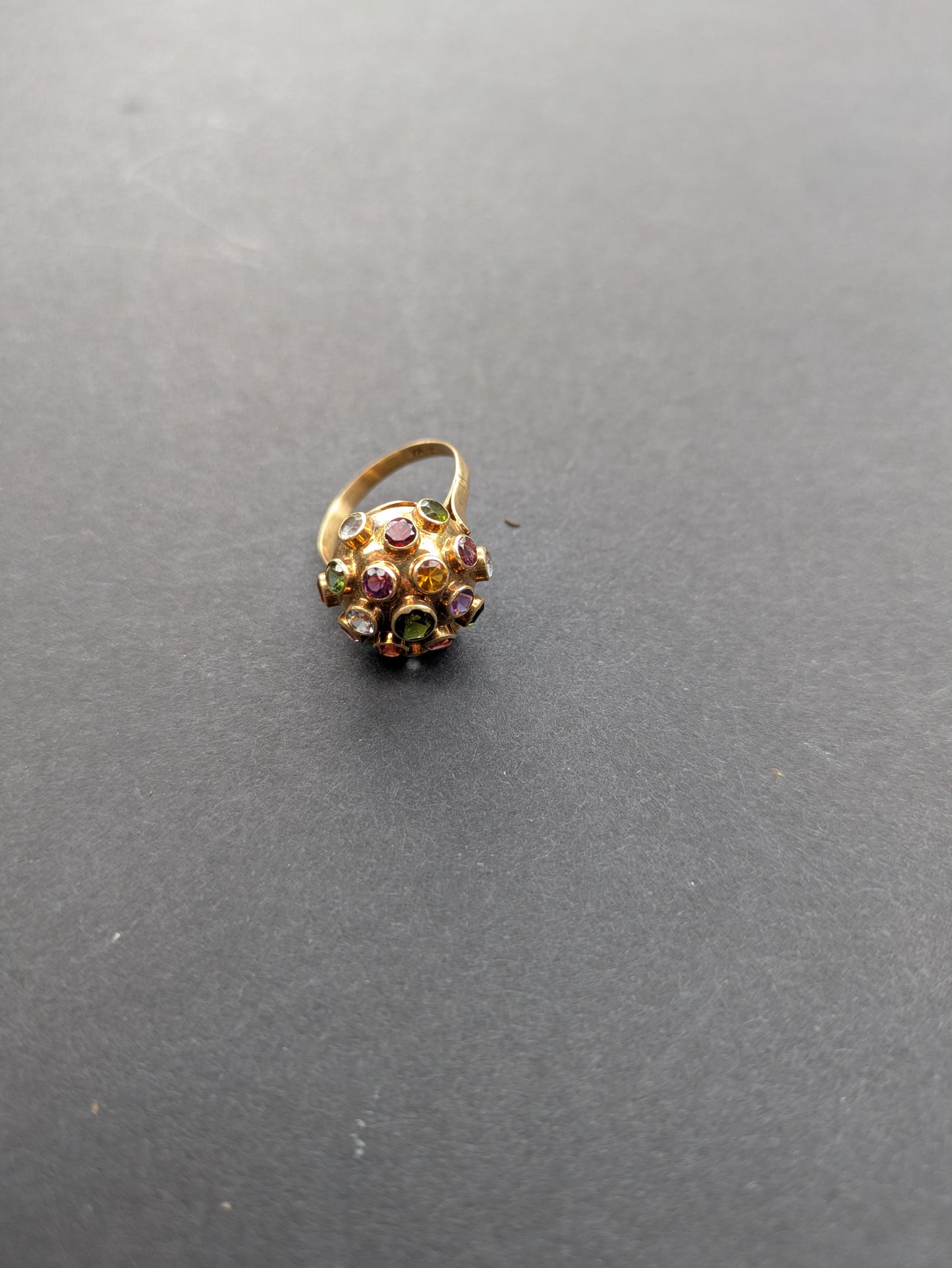 18k Gemstone Sputnik Ring with Tourmaline, Citrine, Peridot, and Topaz