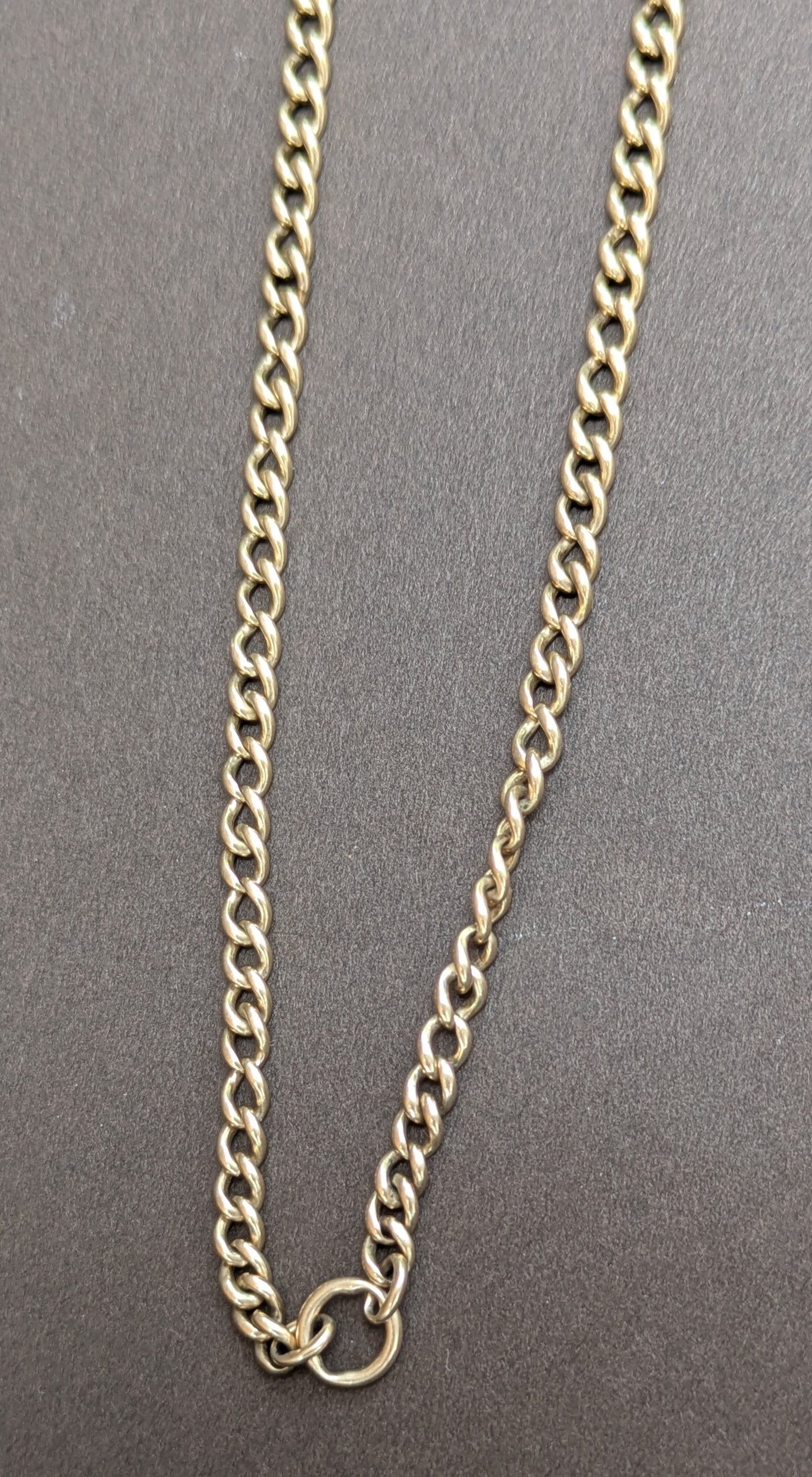 14kt Flat Curb Watch Chain with Bolt and Center Ring