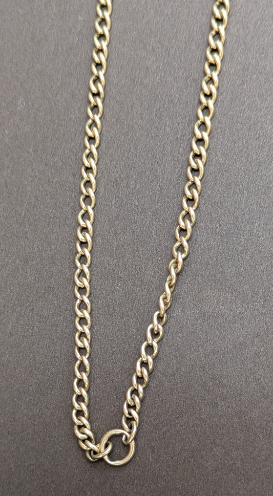 14kt Flat Curb Watch Chain with Bolt and Center Ring