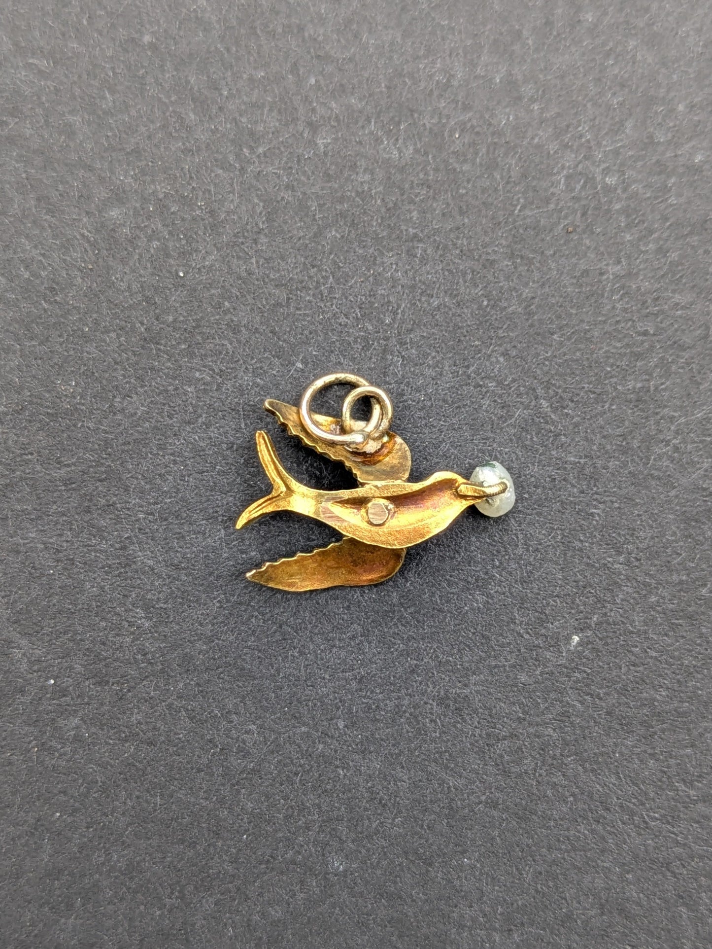 14k Art Nouveau Pink Enamel Swallow Charm with Pearl