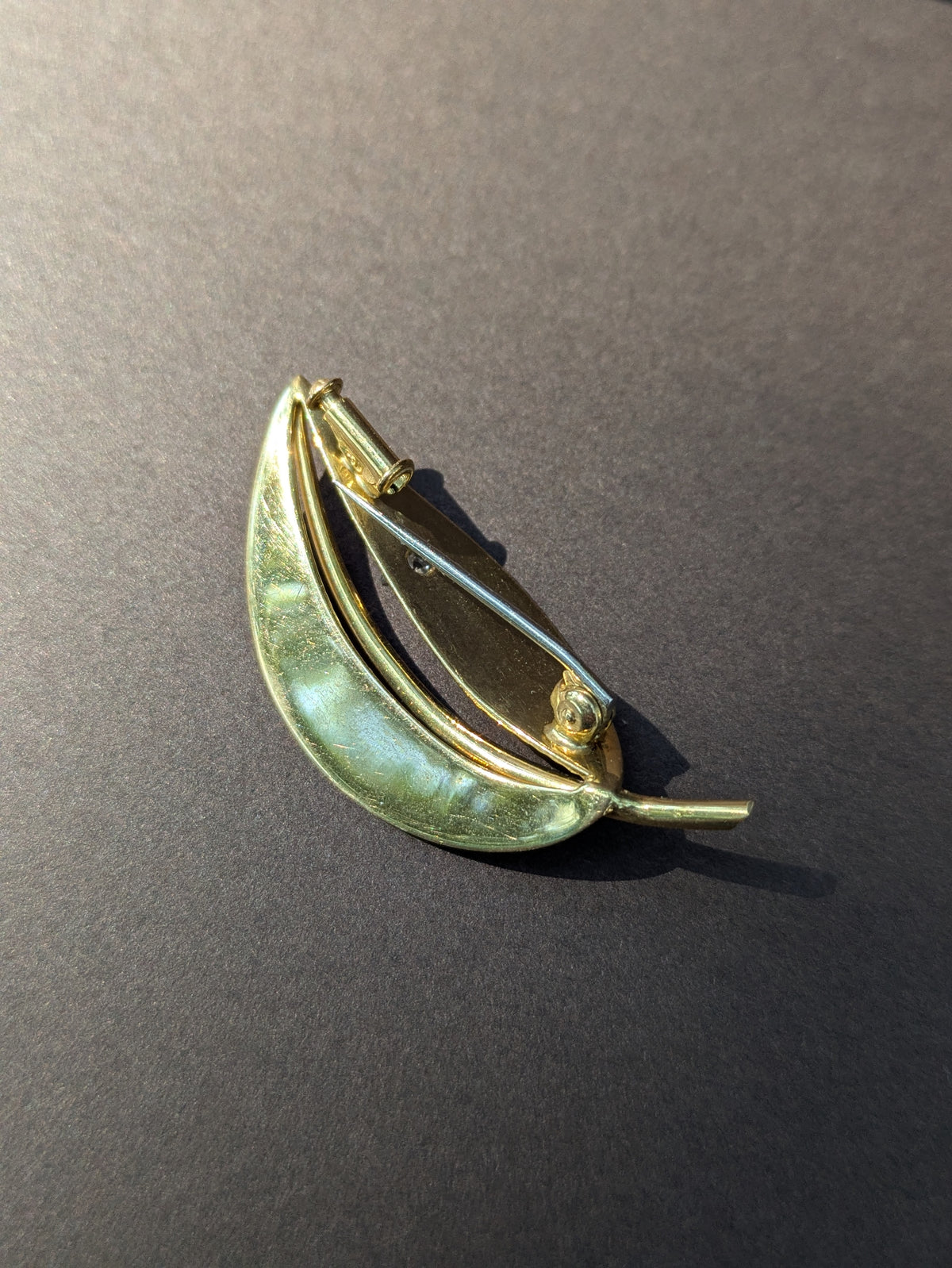 Mid Century Leaf Brooch with Diamond