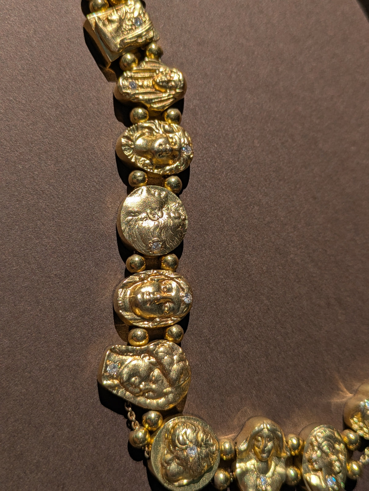 14K SLIDE BRACELET WITH DIAMOND ADORNED ART NOUVEAU WOMEN FACES