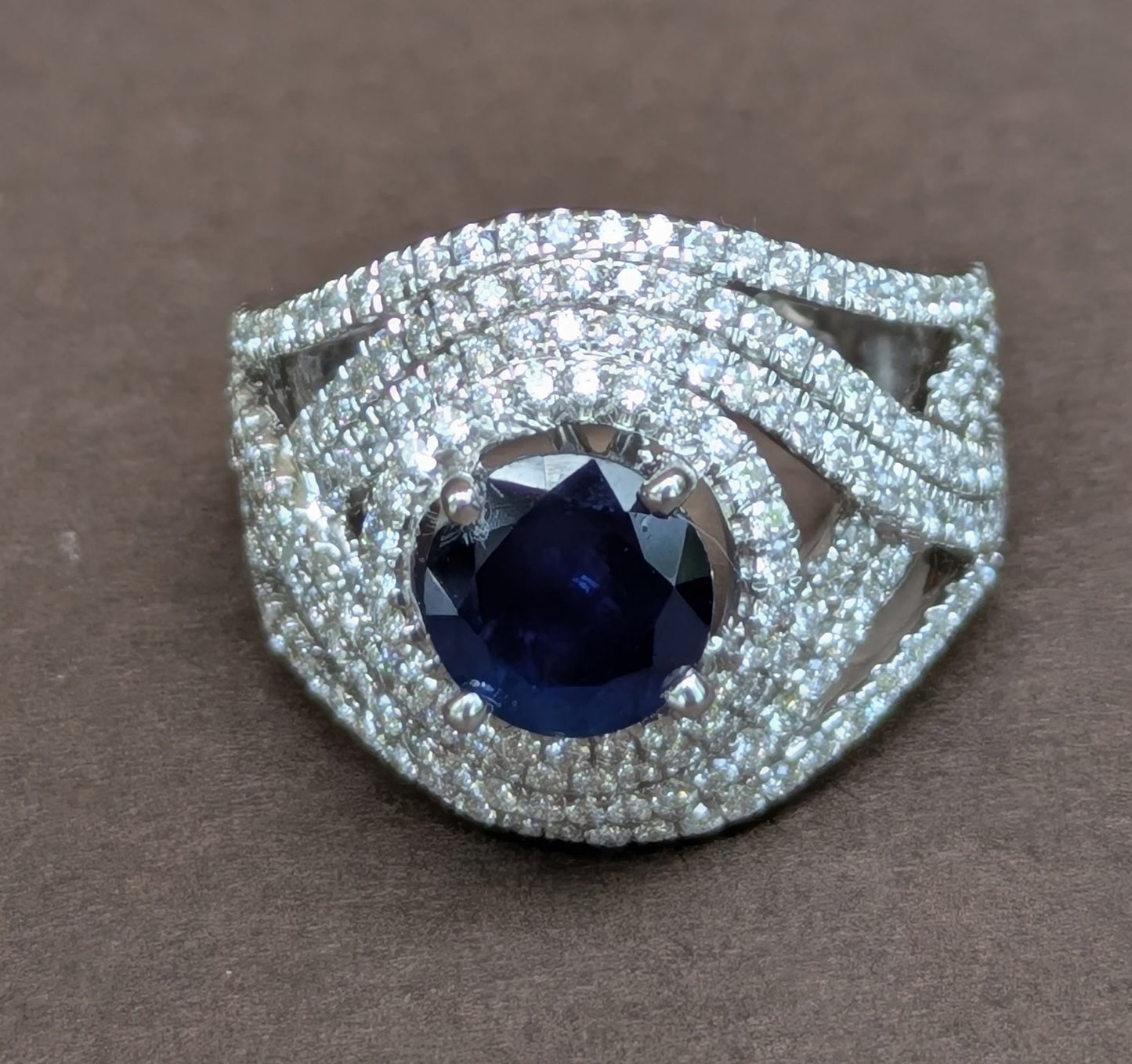 14kt White Gold Pave Diamond and 2ct Sapphire Ring