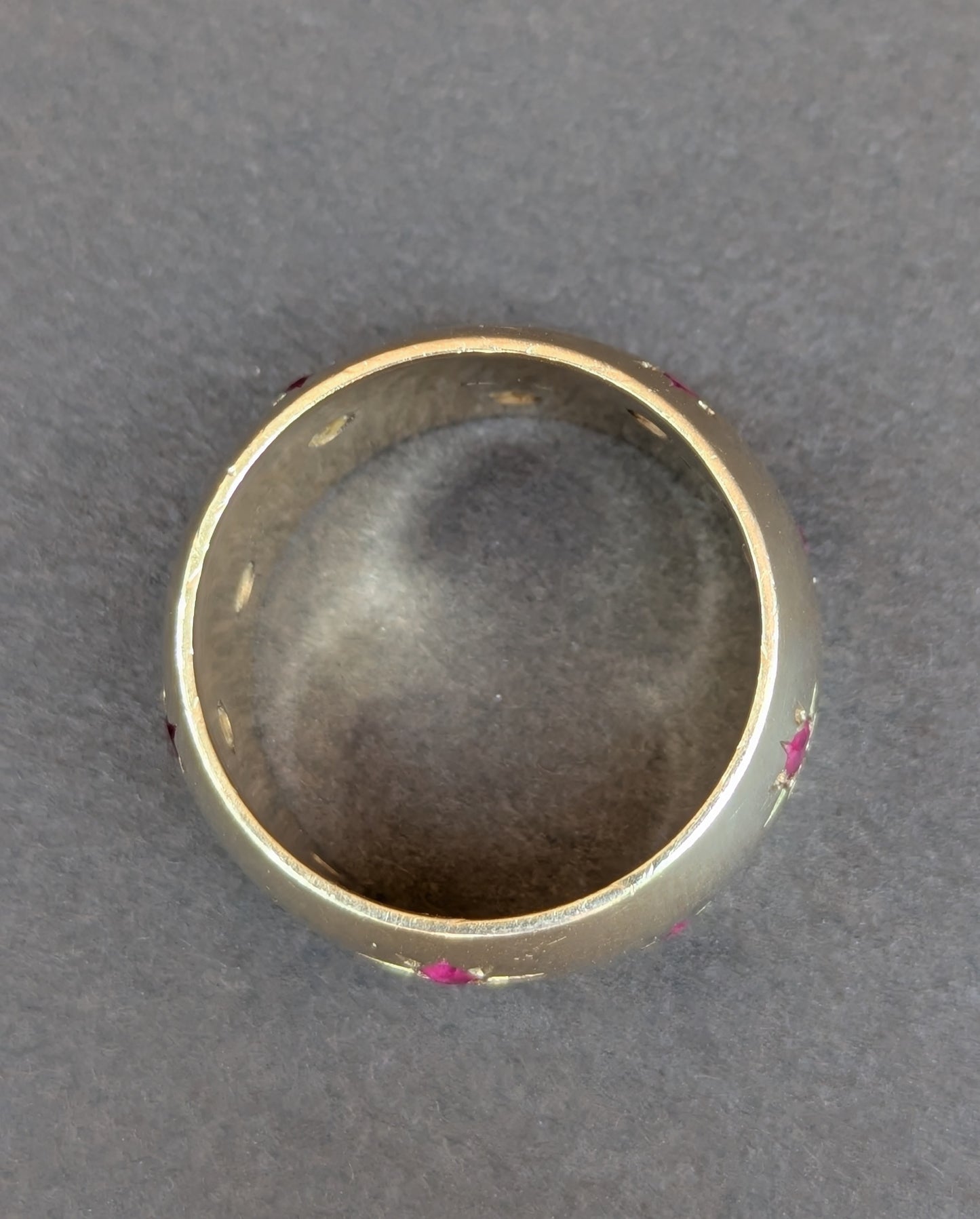 14k Wide Gold Band with Ruby Stars