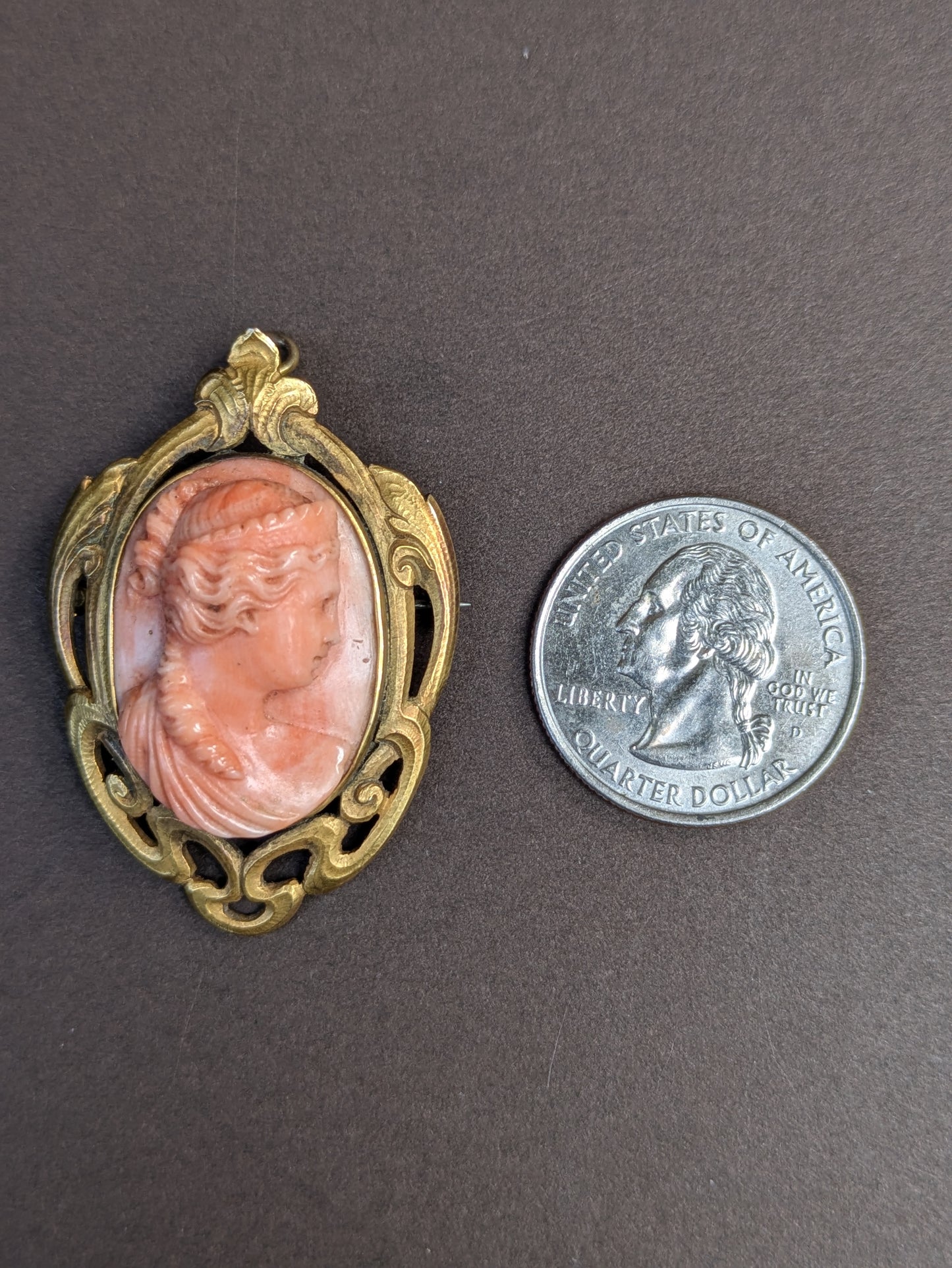 Art Nouveau Carved Coral Cameo Brooch