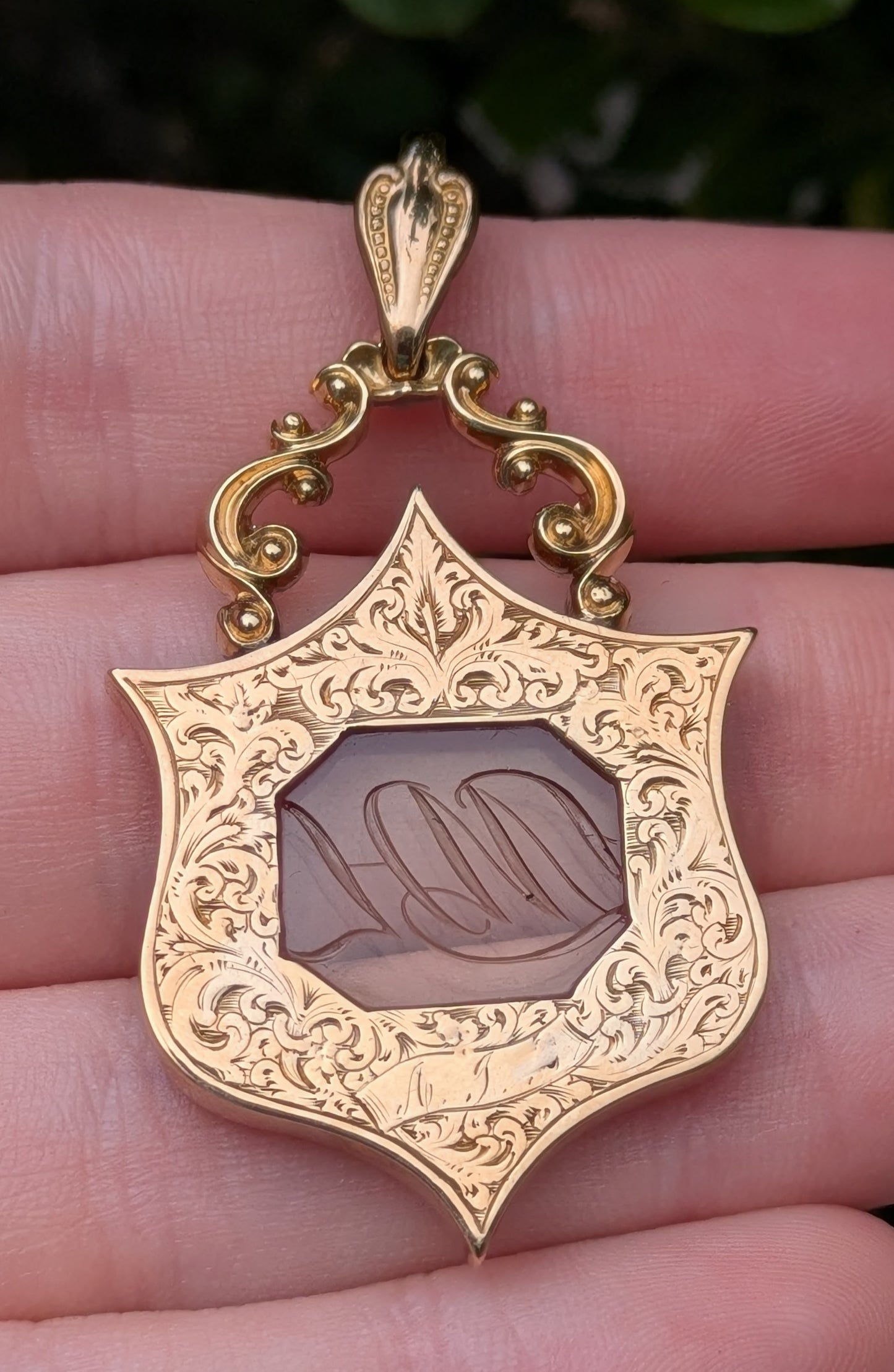 14k Citrine Pendant Engraved with Monogram "LML"