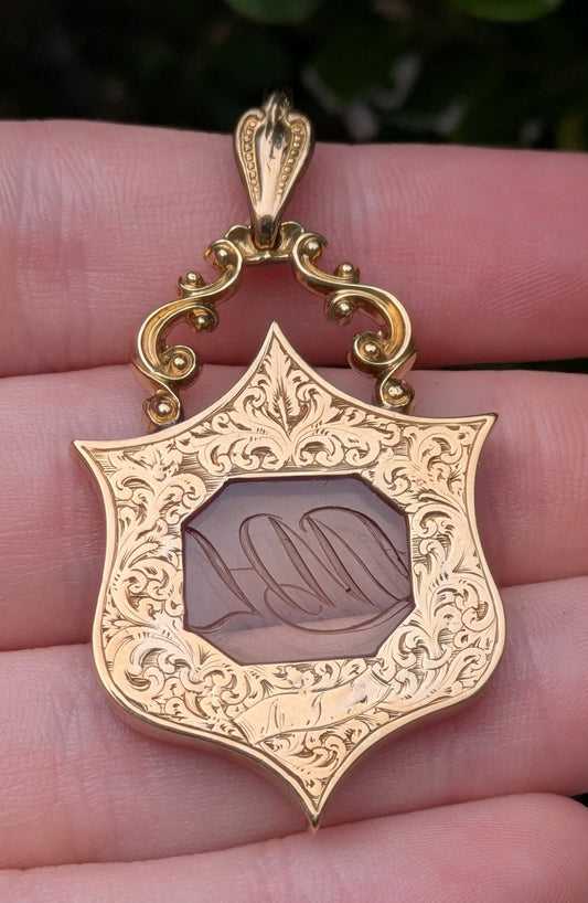 14k Citrine Pendant Engraved with Monogram "LML"